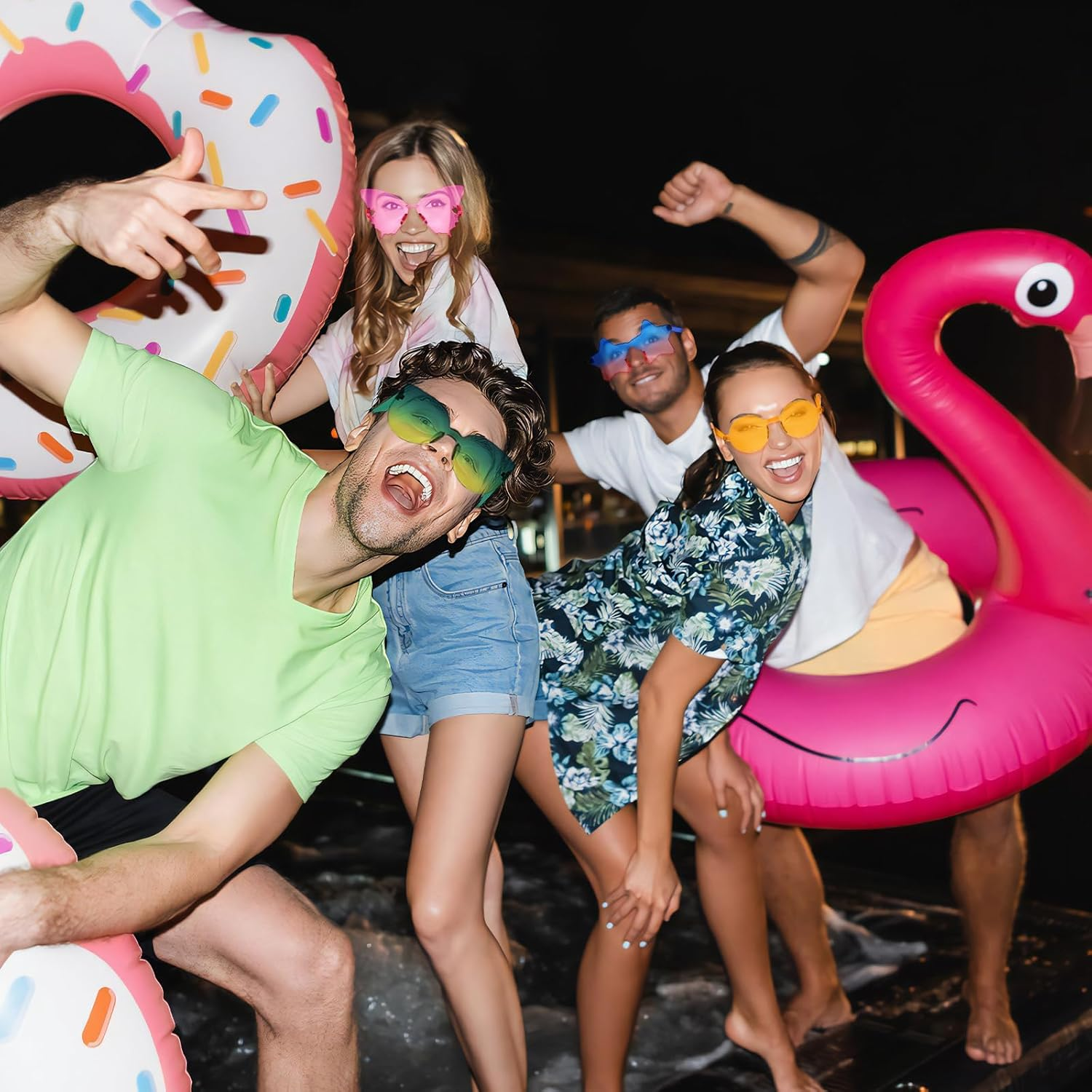 24 Mixed Style Rimless Sunglasses Retro Colored Party Glasses Funny Bachlor Pool Costume Accessories image number 6