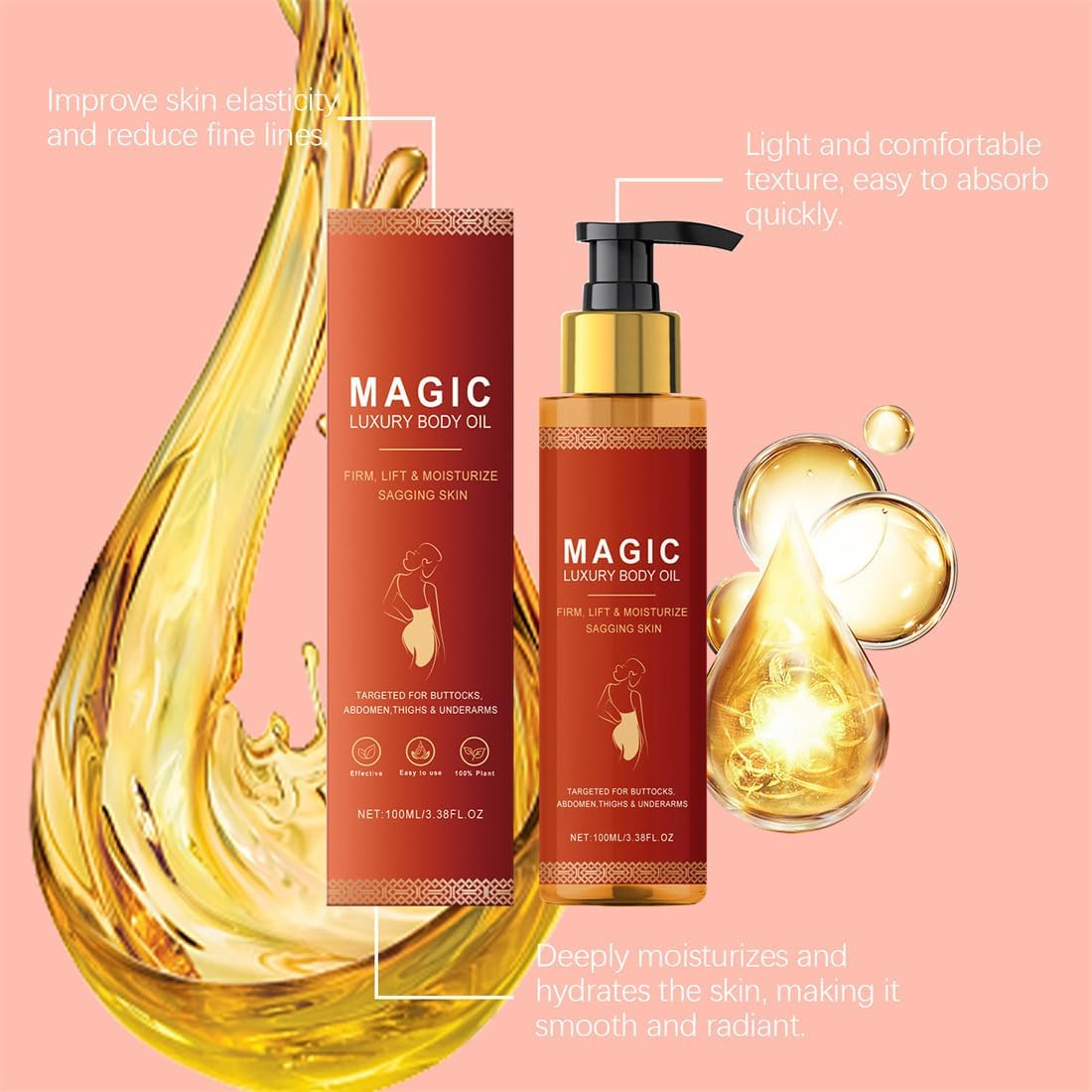 2PCS Magic Body Firming Oil Full Body Use, Hydrating and Firming Skin Oil for Arms, Chest, and Thighs with Vitamin E, Rosehip, and Coffee Seed Oil for All Skin Types image number 2