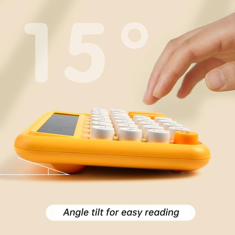 Oimzzr Cute Calculator 12 Digit Large Display Mechanical round Button Gradient Candy D Battery Power Operate Calculator Suitable for Office School Home for Students Accountant Yellow image number 4