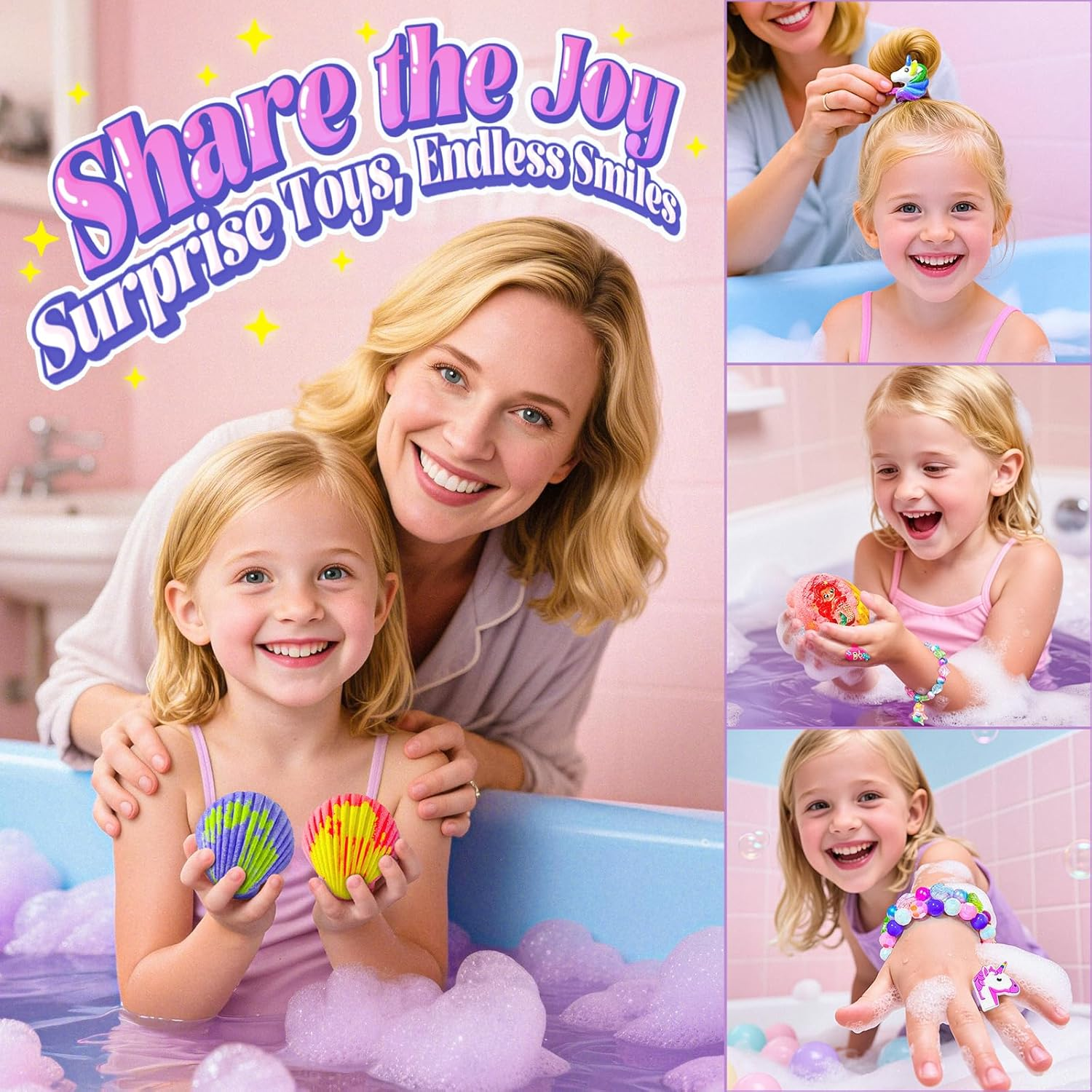 Shell Bath Bombs for Girls &ndash; 12 Pack Child-Safe Aromatherapy Bath Bombs with 20 Surprise Toys Inside, 6 Fruity Scents in 2 Gift Boxes (Mermaid & Unicorn Themes) image number 5