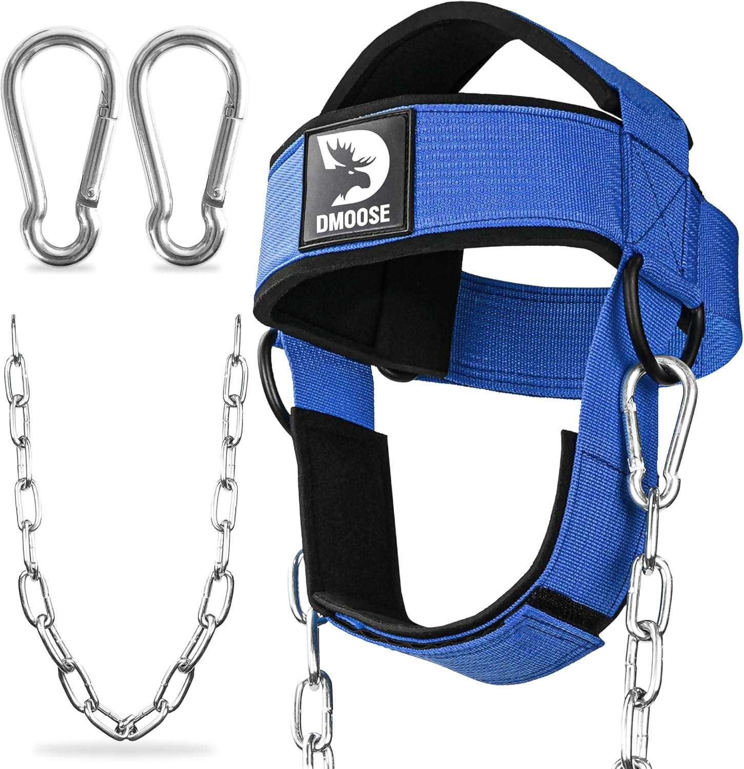 Dmoose Fitness Neck Harness for Weight Lifting - Adjustable Head & Chin Strap with 30" Heavy Duty Steel Chain - Neck Exerciser, Trainer & Strengthener to Support Injury Recovery & Intense Workouts