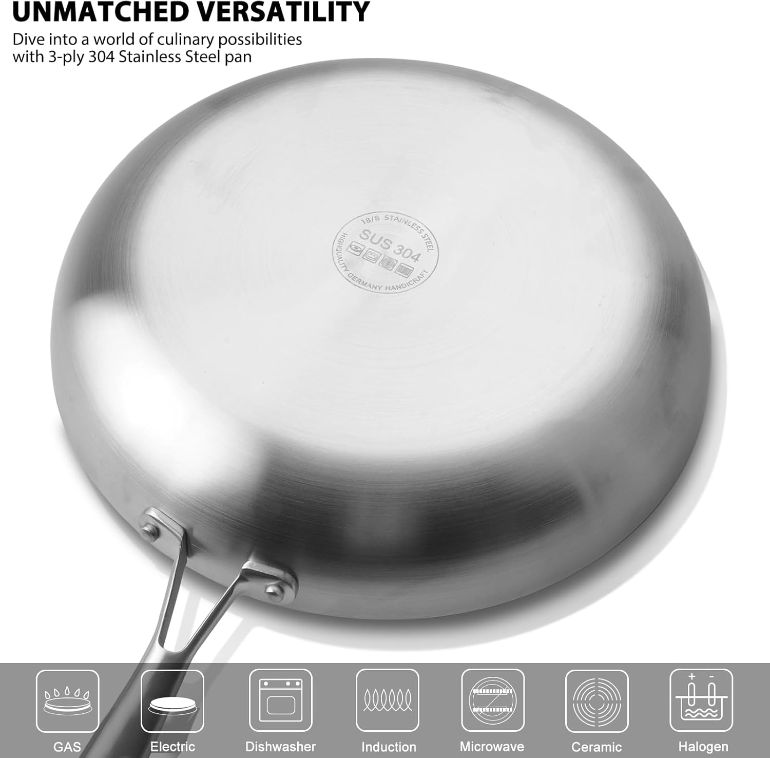Stainless Steel Nonstick Frying Pan Wok, 28Cm, Tri-Ply Clad, Induction & Gas Stove Compatible image number 5