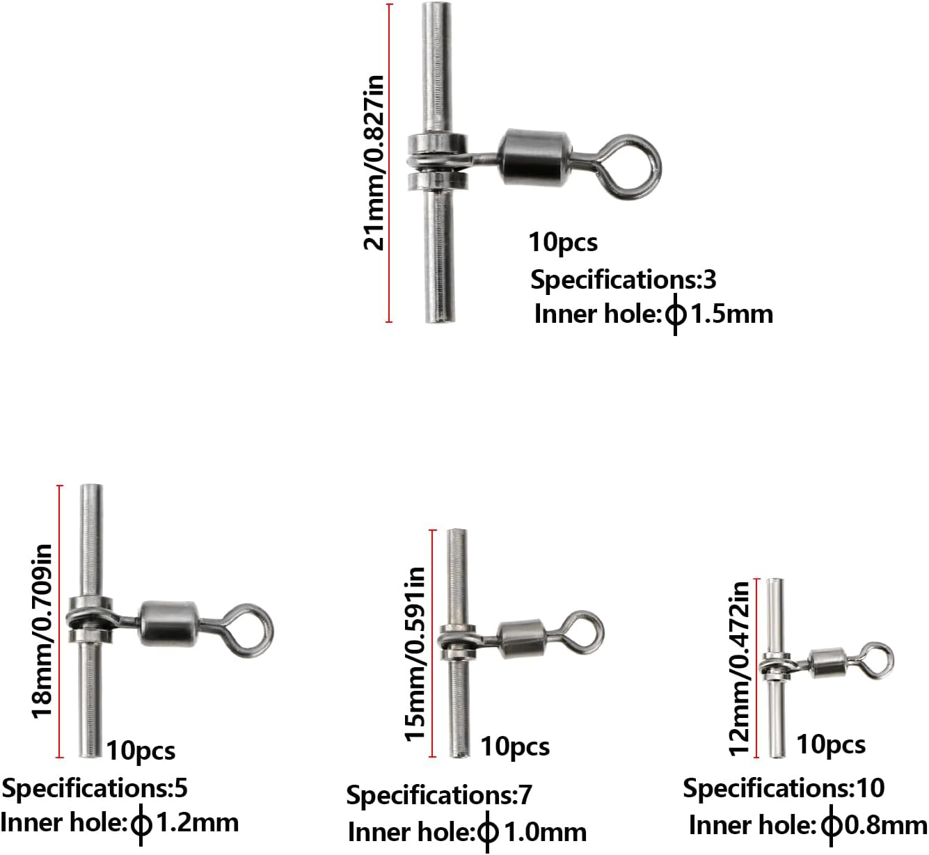 LT Easiyl 40Pcs Fishing Cross Line Crimp Swivels, 3-Way T-Shape Brass Fishing Swivels for Rigs Freshwater Saltwater (Size 3# 5# 7# 10#) image number 3
