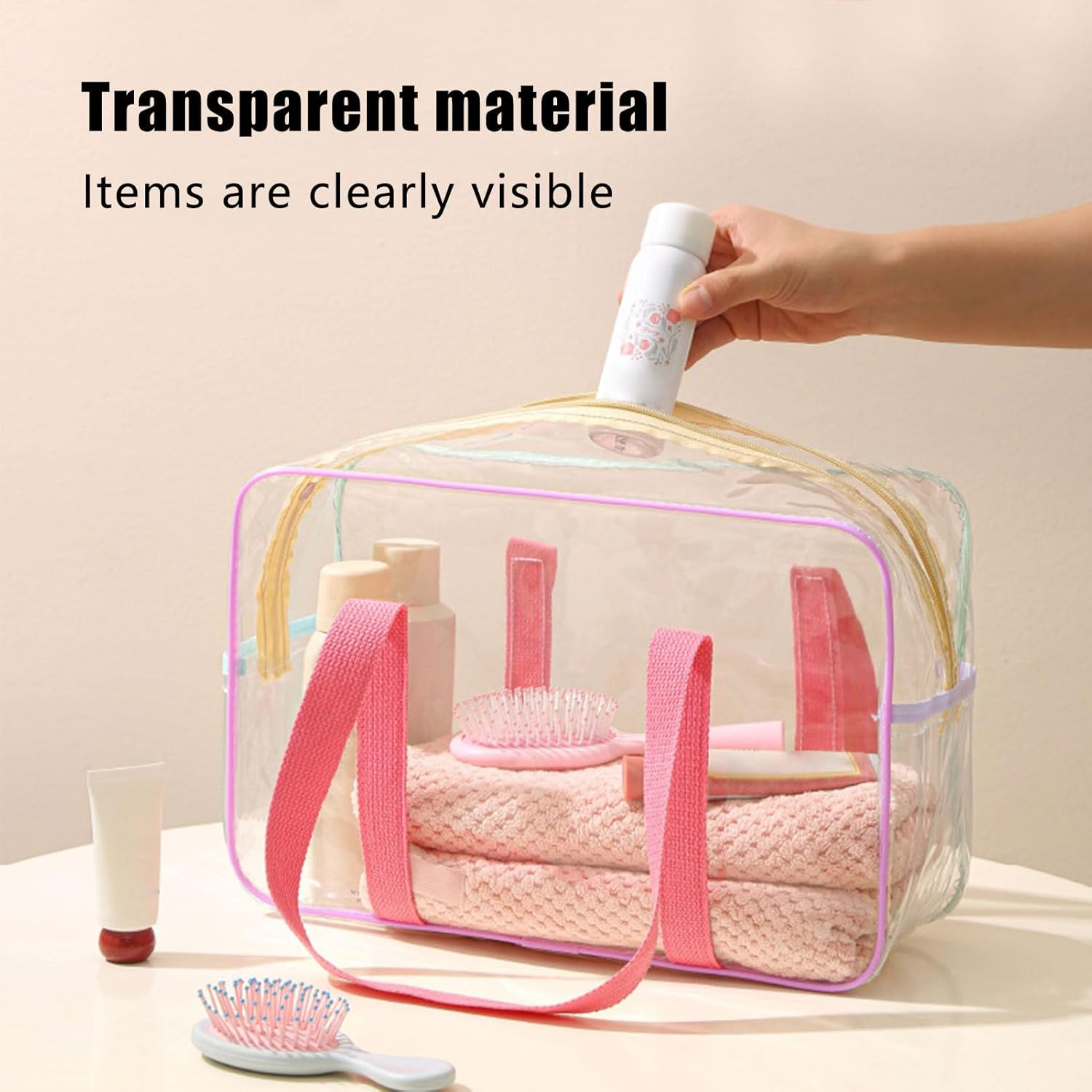 Transparent Travel Bag for Cosmetics and Hygiene Utensils, Travel-Friendly Storage for Plane, Waterproof Large Travel Organiser for Travel, Fitness, Holiday, Plane, School, Festival, Party image number 5