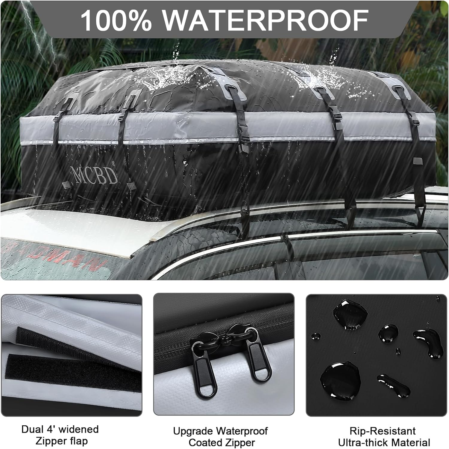 Rooftop Cargo Carrier, 21 Cubic Feet Soft-Shell Waterproof Car Roof Luggage Bag for All Vehicles SUV With/Without Rails, Includes 10 Reinforced Straps + 6 Door Hooks,Storage Bag,Anti-Slip Mat image number 5