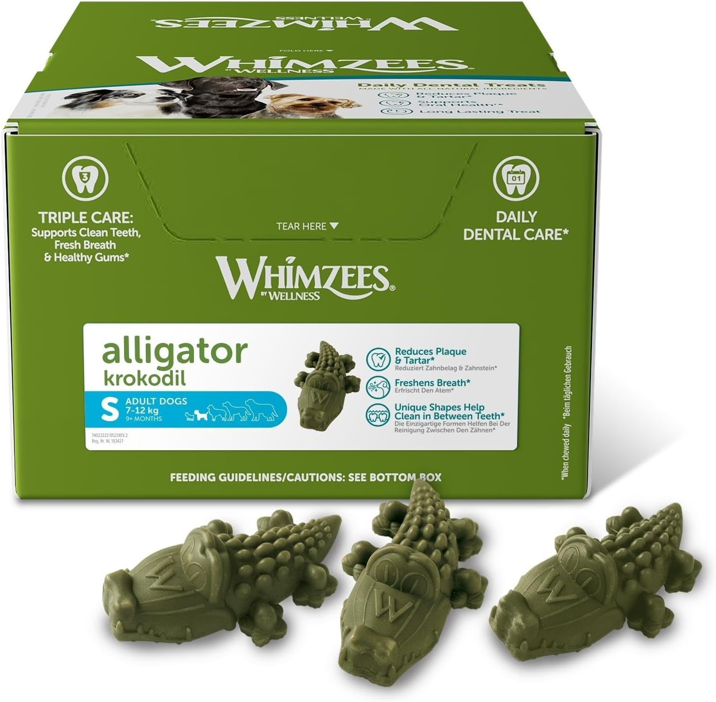 WHIMZEES Alligator Dental Dog Treats, Bulk Box, Large (18-27Kg Dogs), Natural Daily Dental Chews (30 Count) image number 2