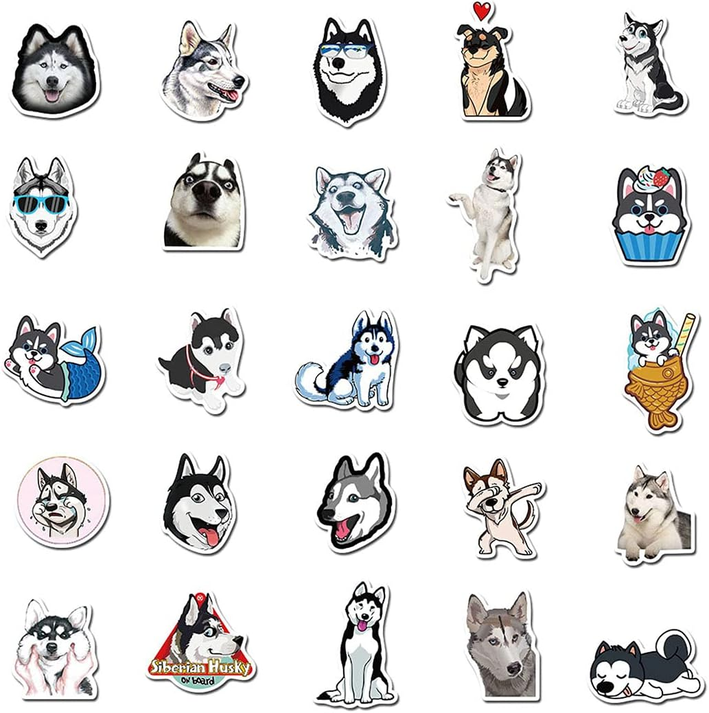 Cute Husky Dog Stickers, 50 PCS Funny Animal Stickers for Waterbottles, Laptop, Phone, Computer, Luggage, Cup for Kids, Boys, Girls, Teens and Adults (Siberian Husky)