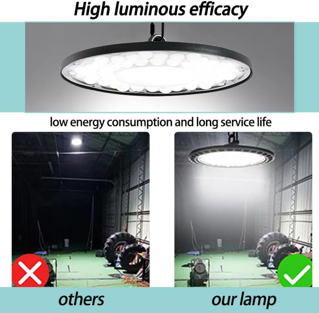 PORIYA 100W/300W/500W UFO LED High Bay Lights,6500K&Ip 65 Waterproof LED Light,Hanging with Hook/Chain/Plug for Factory Warehouse Workshop Store Garage Gym Industrial Shed Factory image number 6