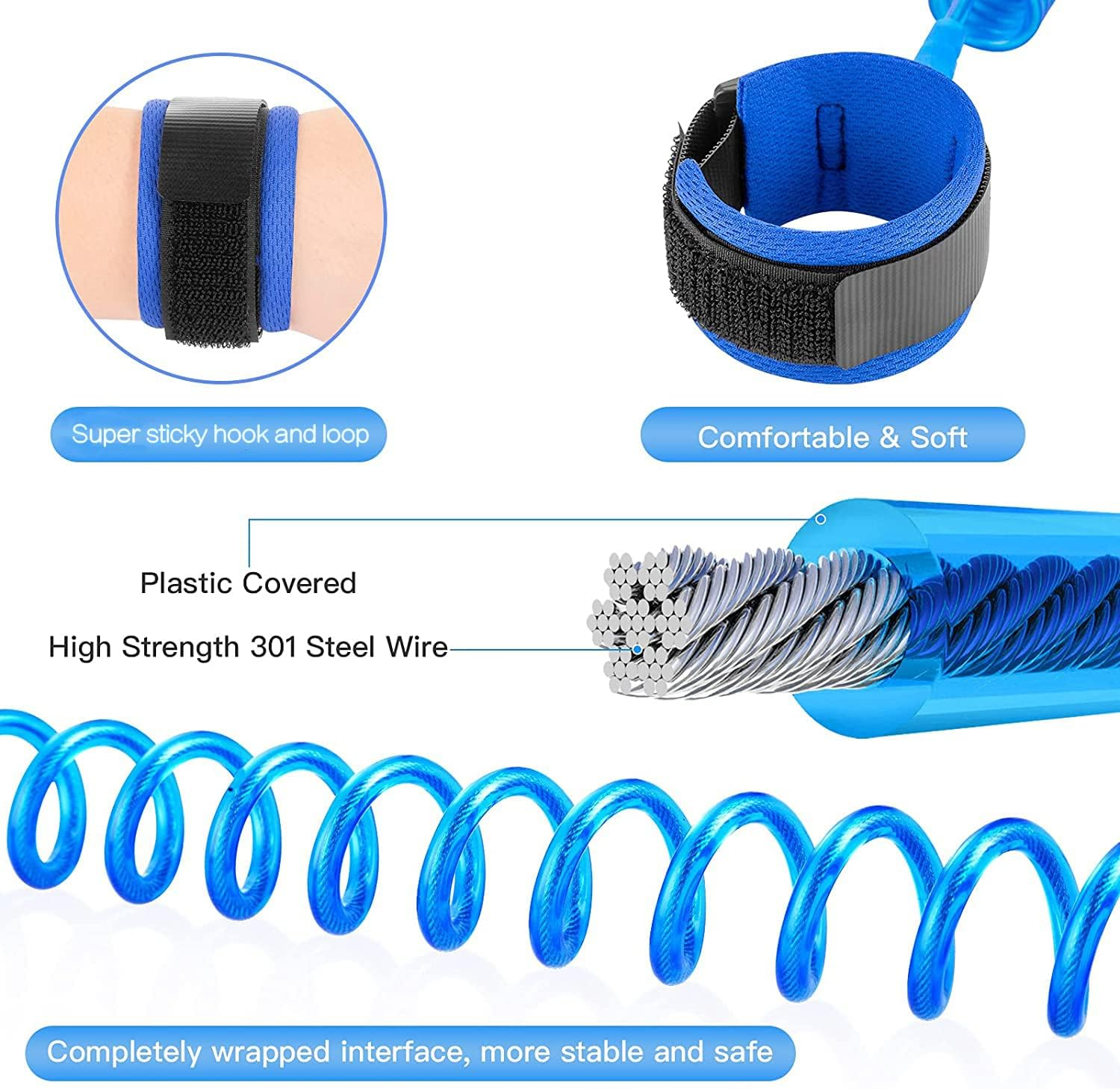 Anti Lost Wrist Link for Toddlers, Safety Toddler Leash, Child Leash, Wrist Leash for Babies and Kids, Children'S Safety Wristband for Outdoor, Family Travel(8.2Ft/2.5M,Blue) image number 2