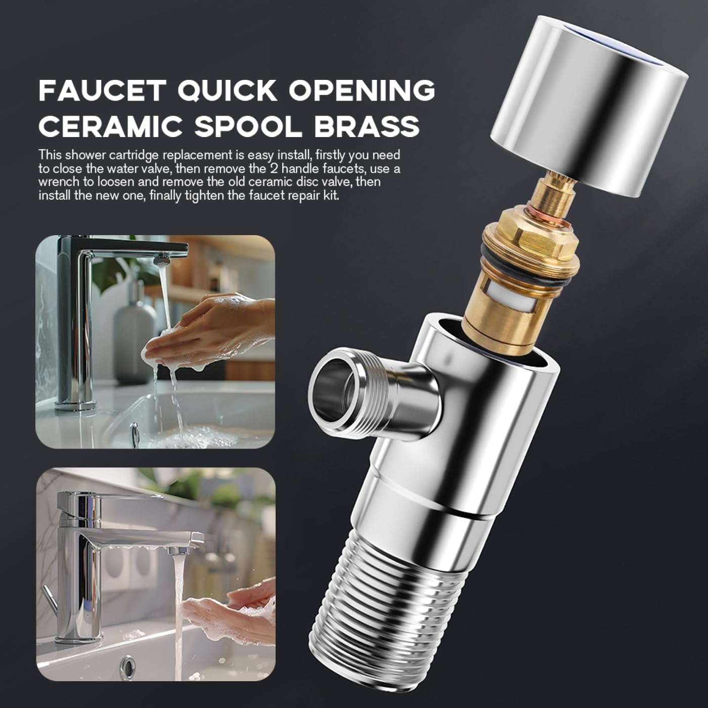 Bestgle Tap Valves Replacement Brass Ceramic Disc Tap Valve Insert Gland Cartridge Quarter Turn 1/2" Mixer Hot and Cold Tap Inner Faucet Valve for Kitchen Bathroom Shower Tap image number 3