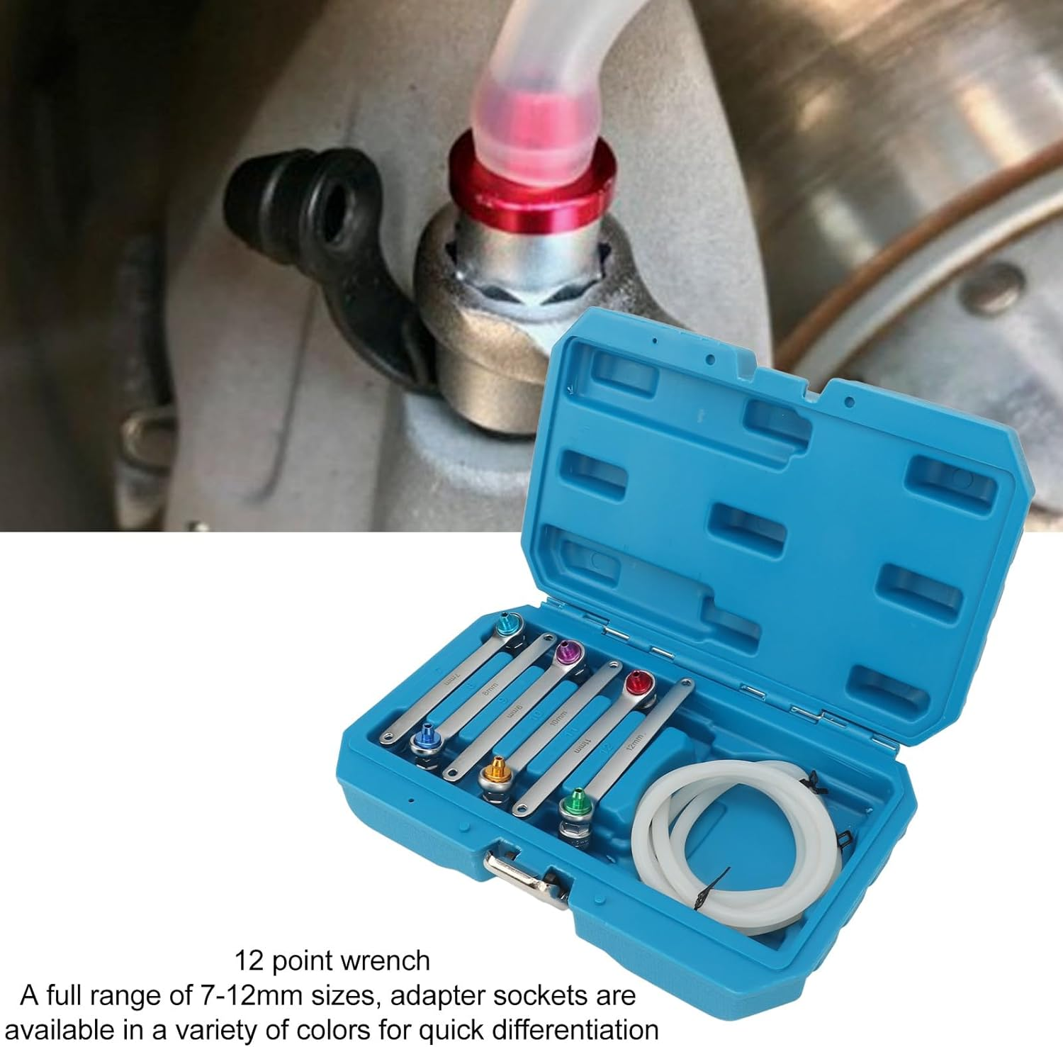 Brake Bleeder Wrench Set, 7 to 12Mm 12 Point Brake Bleeding Wrench Professional Bleeding Spanner Kit with Check Valve and Box, Brake Bleeder Tool for Car, Light Truck, SUV image number 6