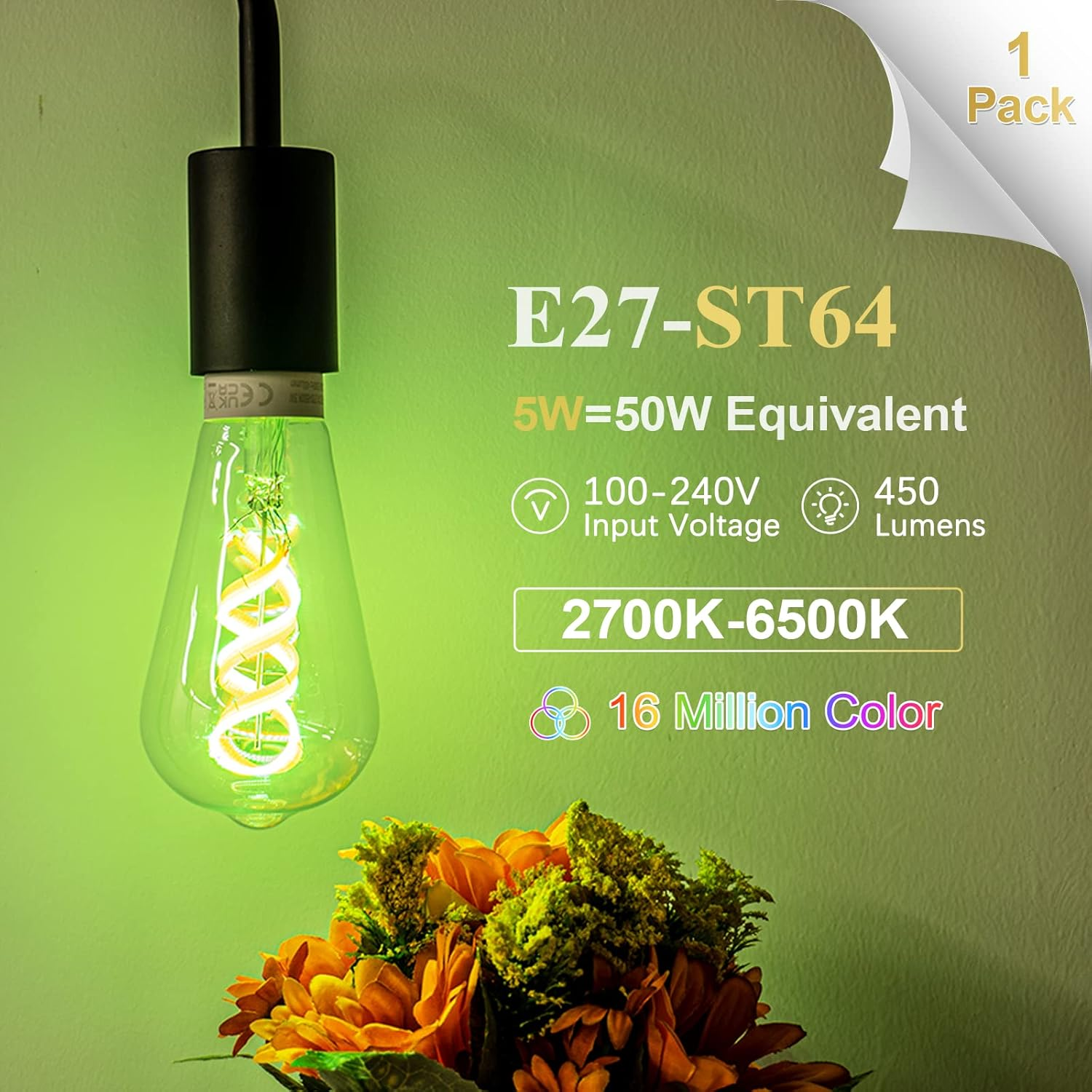 Dicuno Smart Bulbs, E27 LED Edison Bulbs ST64, Dimmable Wifi Light, Compatible with Alexa or Google Assistant, 5W (50W Equivalent), 450LM, 100-240V, 2700K-6500K, No Hub Required image number 4