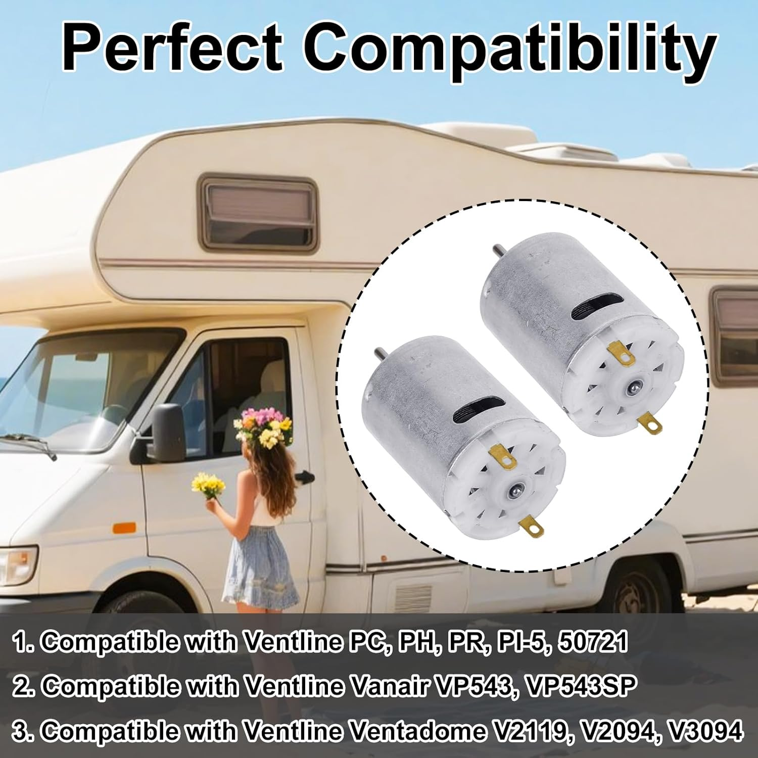 2Pcs 12V DC Fan Motor for Ventline BVD0218-00, RV Bathroom Roof Vent Fan Motor with round Shaft Compatible with Ventline Ventadome Lids Accessories image number 1