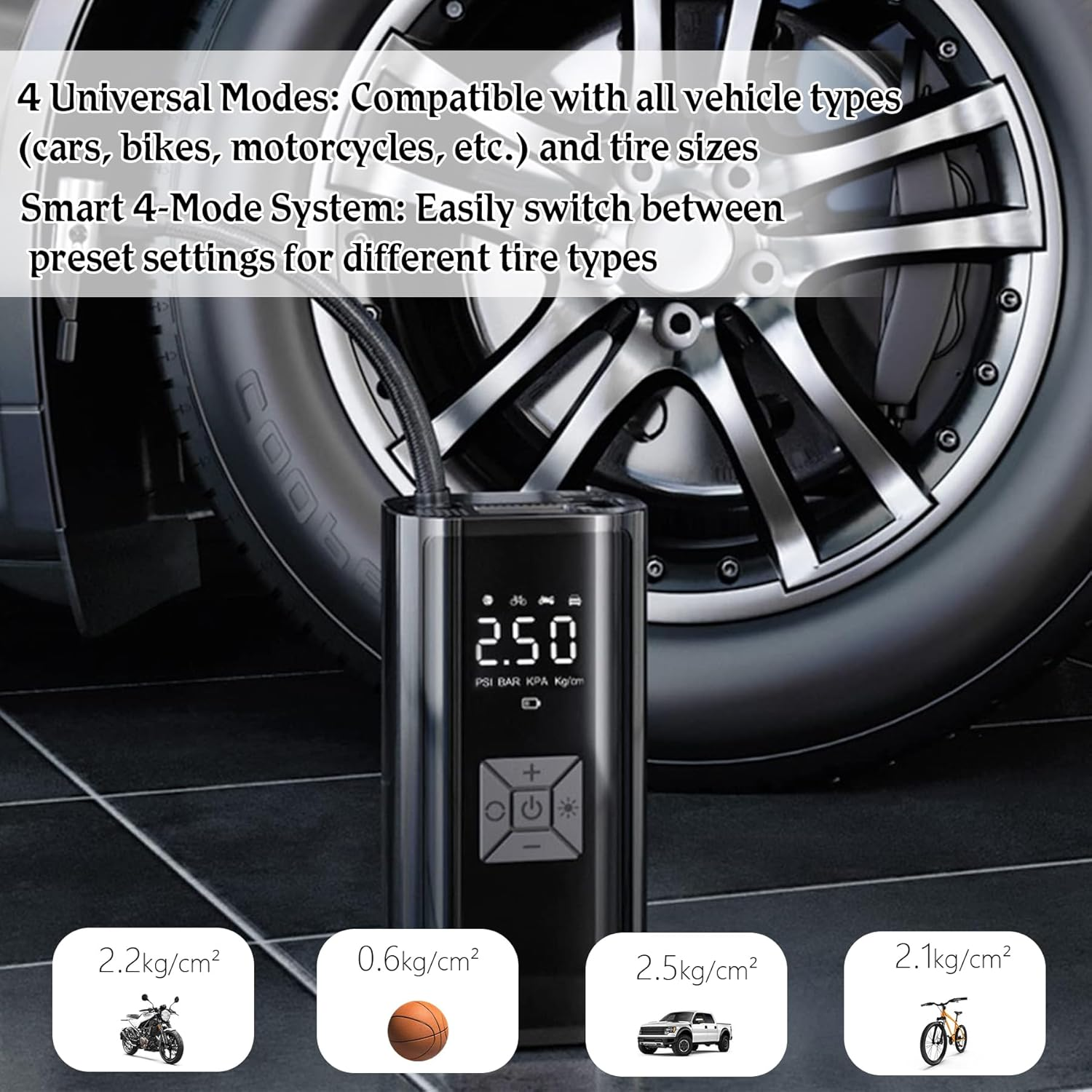 IGGDOQI Electric Ball Pump, Portable Air Pump with Pressure Gauge, Digital LCD Display, 4 Preset Modes, Needle Hose Storage, LED Light, Rechargeable, for Car Tires, Basketball, Soccer, Sports Balls image number 5