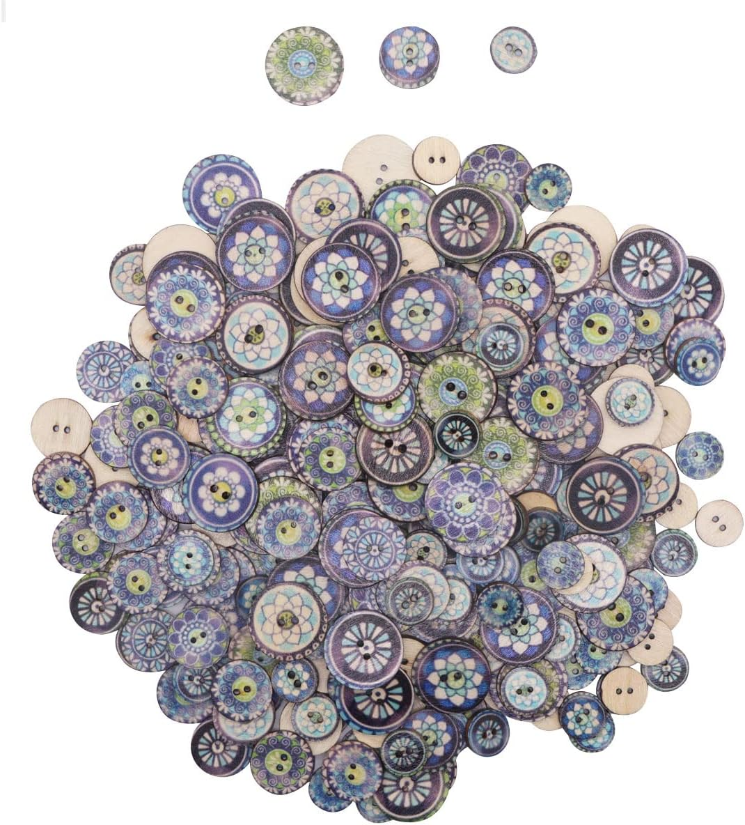 Wepetyo 200 Pcs Cute Cartoon Wooden Buttons,Wooden Leaf Buttons Assorted Design 2 Holes Mixed Animal/Flowers/Trees/Wood Button for Sewing Crafts DIY Decoration and Clothing