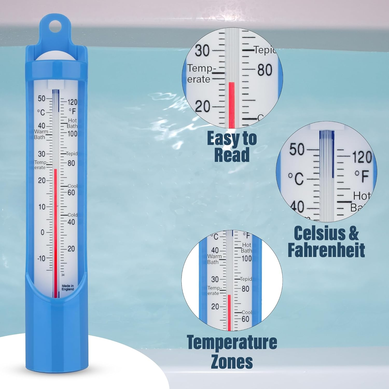 Bath Thermometer 230 Mm - Scoop Sampling Water Temperature Thermometer for Baby, Elderly, Kids - Easy to Use Water Thermometer to Monitor Bathing Temperature image number 6