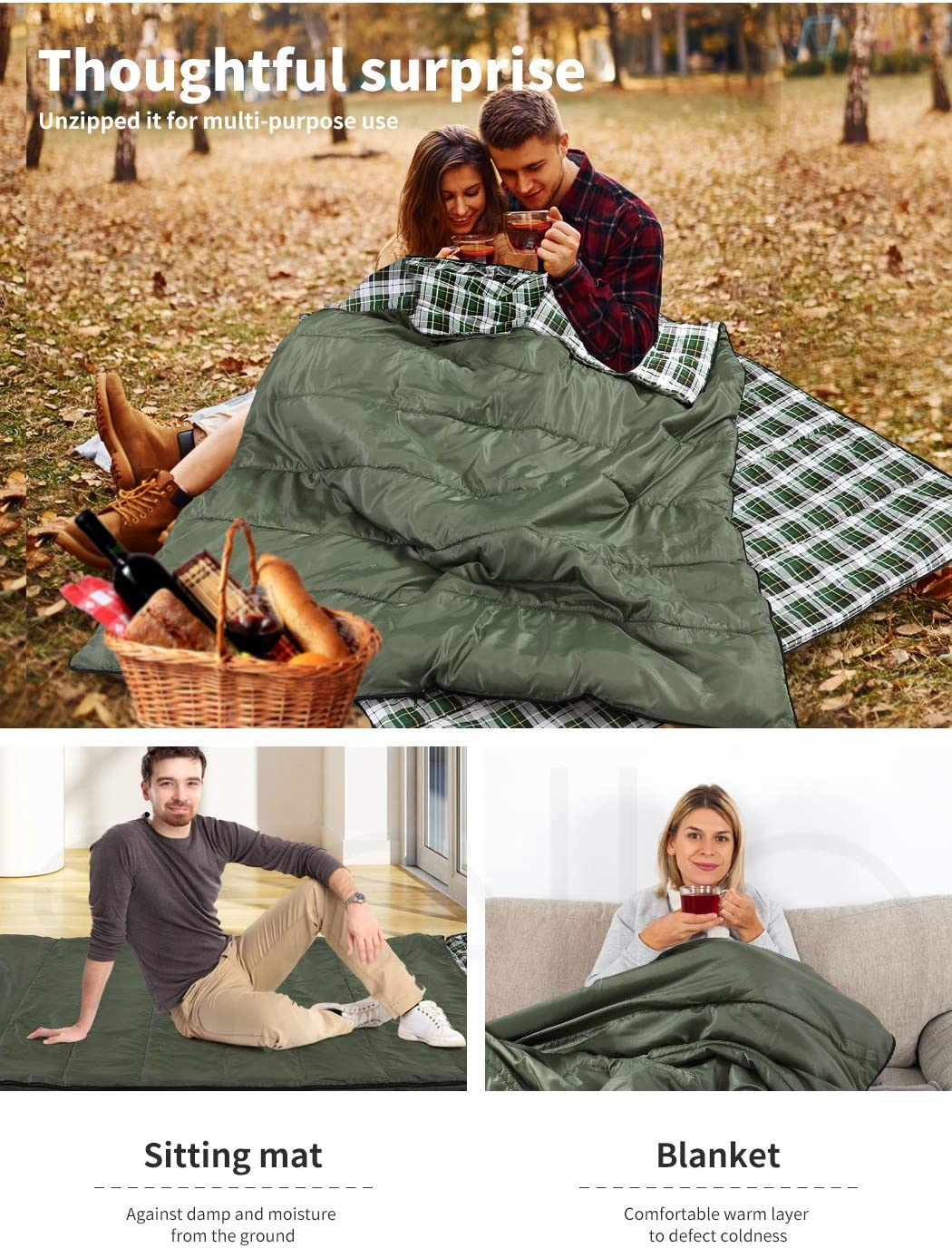 Mountview Sleeping Bag Double Bags Outdoor Camping Hiking Thermal -10℃ Tent