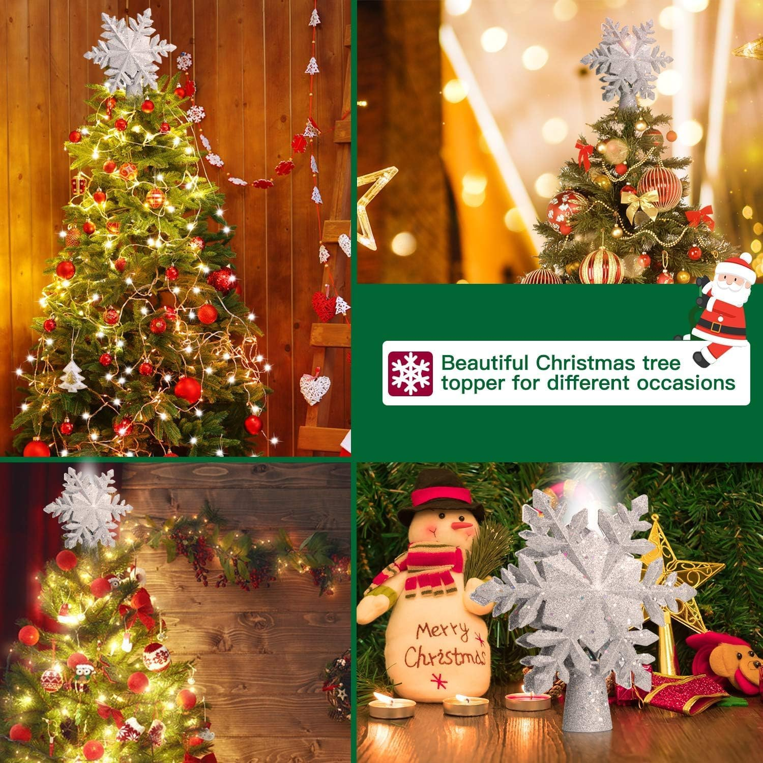 Christmas Tree Topper Lighted with Snowflake Projector, LED Rotating Snowflake Glitter Lighted Snow Tree Topper for Christmas Tree Decoration Home Office New Year Holiday Party Decor (Silver) image number 5