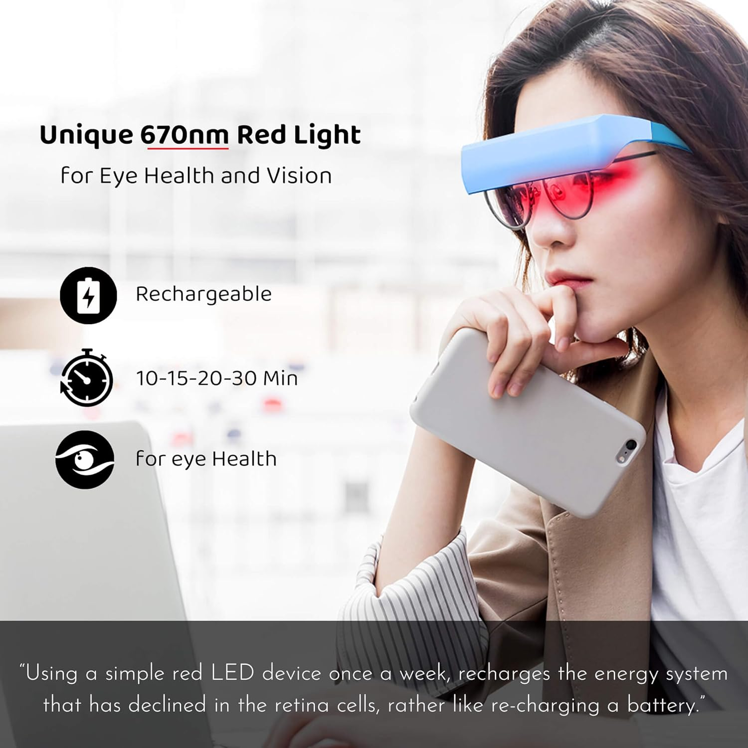 Red Light Therapy Glasses for Vision Improvement & Eye Health, 670Nm Wearable Light Therapy Glasses - Helps Improve Eyesight, Reduce Eye Strain, Enhance Sleep (Red Light) image number 5
