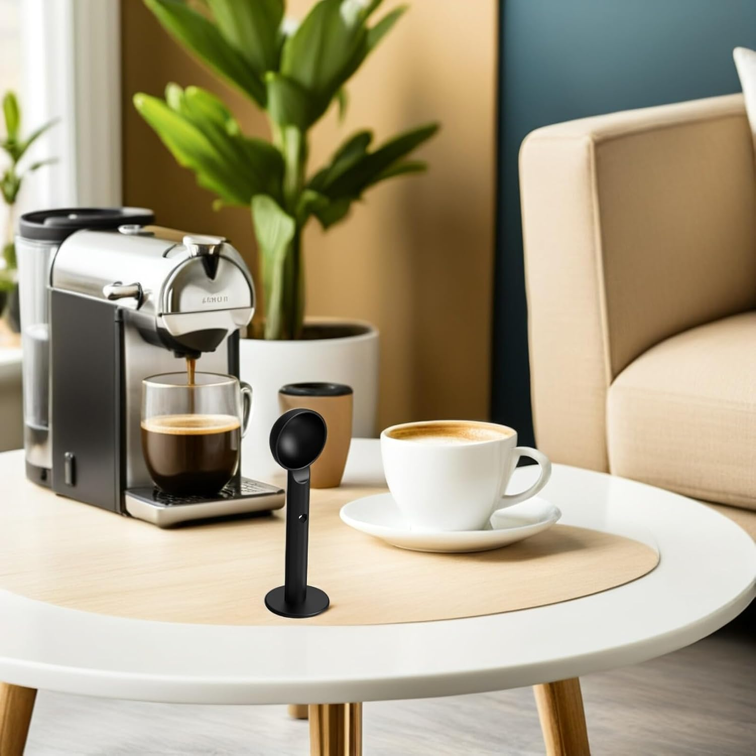 JECOMPRIS 2-In-1 Black Coffee Measuring Spoon and Powder Press Tamper Espresso Scoop Accessory for Home Kitchen and Coffee Shops Grounds Tamping Tool image number 2