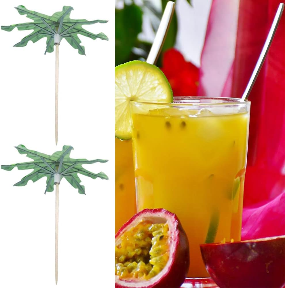 20 PCS Green Tropical Coconut Palm Tree Toothpicks Paper Umbrella Sticks Decorations Cocktail Stick Decorations for Cocktail Ornament Party Bars Drink Food Supplies image number 5
