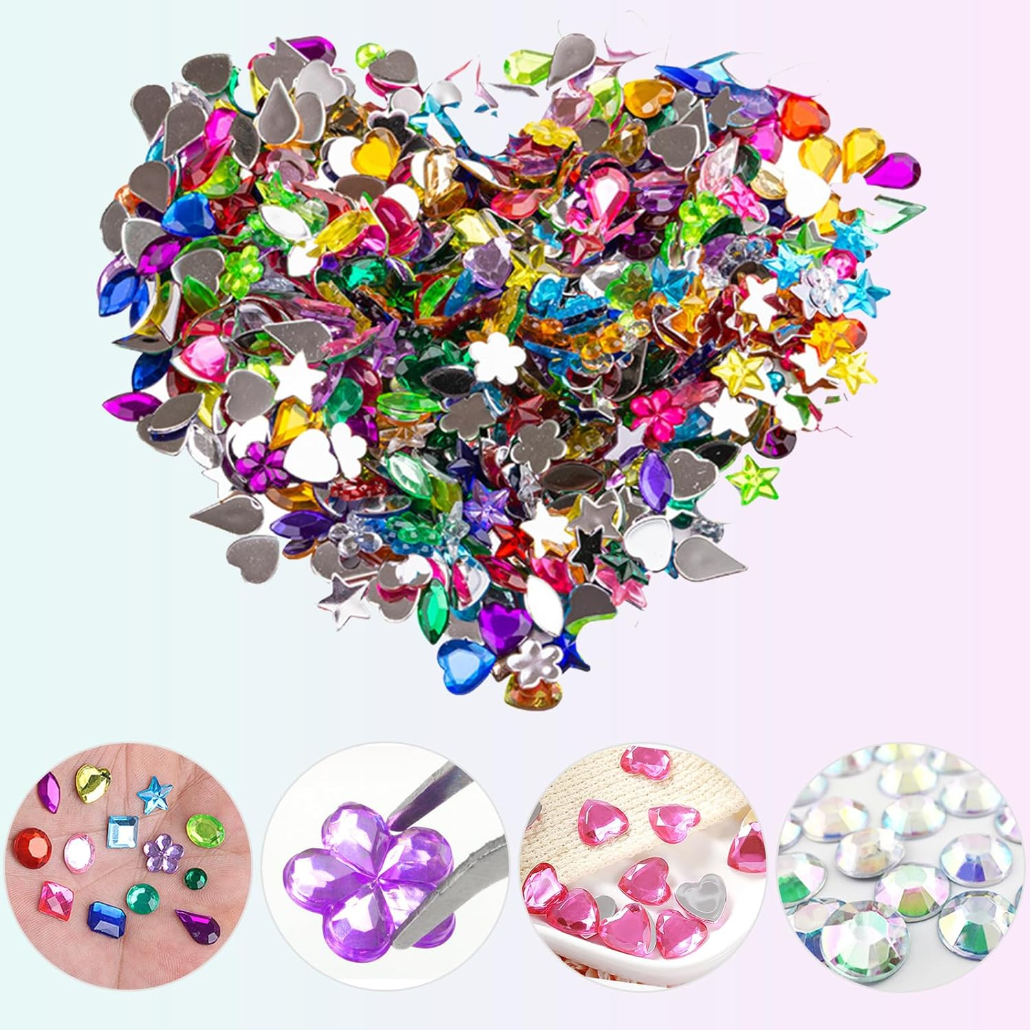 1200 Pieces Acrylic Rhinestones Colourful Gemstones Set Glitter Artificial Gemstones Multicoloured Mix Shape for Crafts, DIY, Party Events, Pirate Treasure image number 3