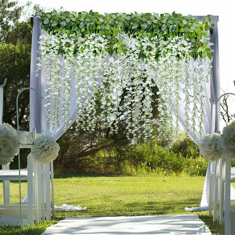 12X Artificial Silk Fake Flower Garland Vine Wisteria Leaf Hanging Wedding Decor - Realistic Floral Garland for Weddings, Events, and Home D&eacute;cor - Pink image number 4
