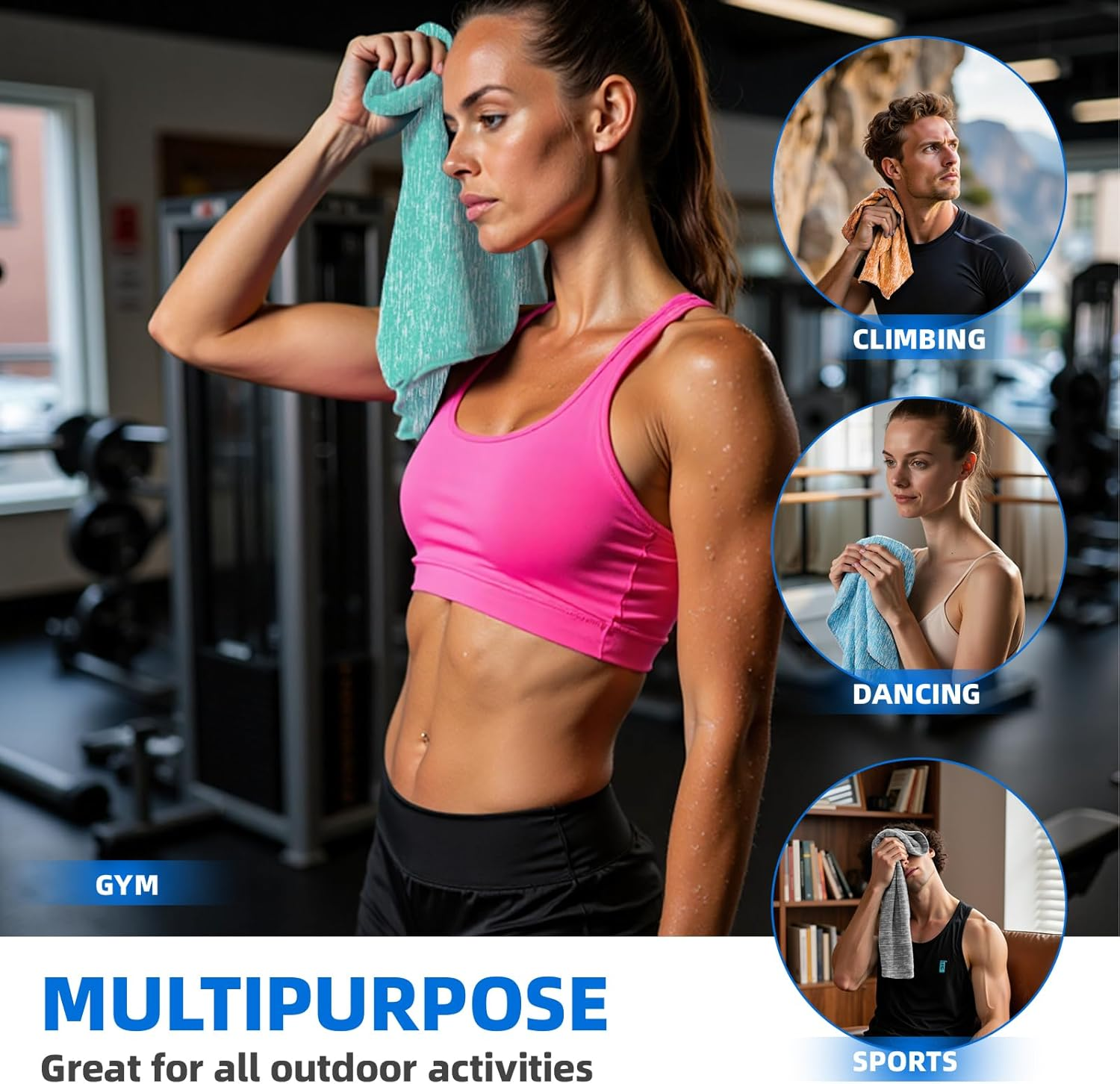 Microfiber Towel Quick Dry Set (4 Pack) - Super Absorbent Gym Towels Lightweight Hot Yoga Towel Fast Drying Travel Towels for Workout Sports Exercise-Home Gym Accessories for Men & Women (Four-Color) image number 2