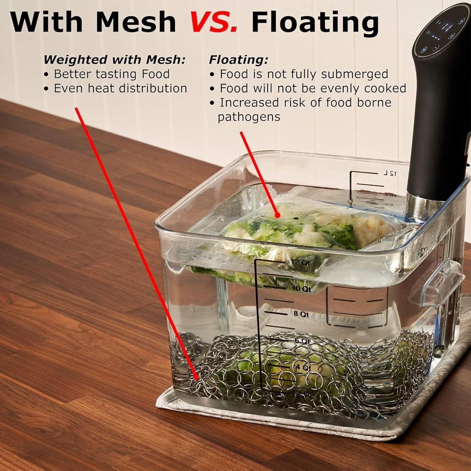 Sous Vide Chain Weight &ndash; Stainless Steel Cooking Weight, Mesh Food Net | 304 Food Grade Reusable Accessory for Full Submersion, Keeps Bags Steady in Water Bath, Ideal for Healthy Slow Cooked Meals image number 1