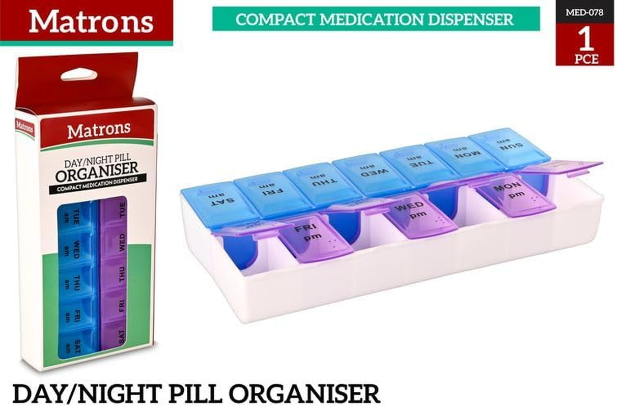Matrons 7 Day AM/PM Pill Box with Clip Lids