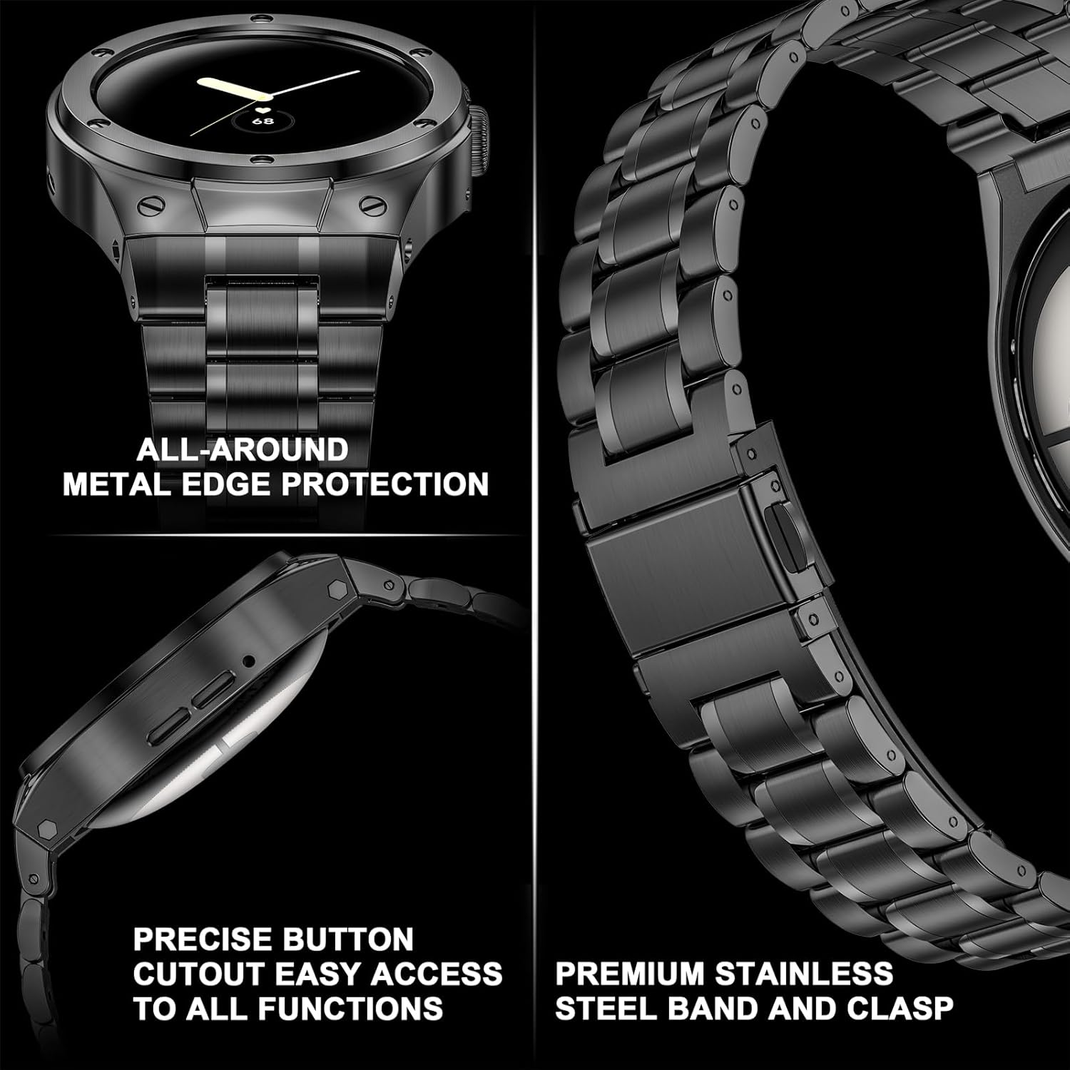 SUPLINK Stainless Steel Case with Bracelet Compatible with Google Pixel Watch 2 Bracelet Google Pixel Watch Bracelet Men, Metal Replacement Bands for Google Pixel Watch 2/1 Case (Black) image number 3