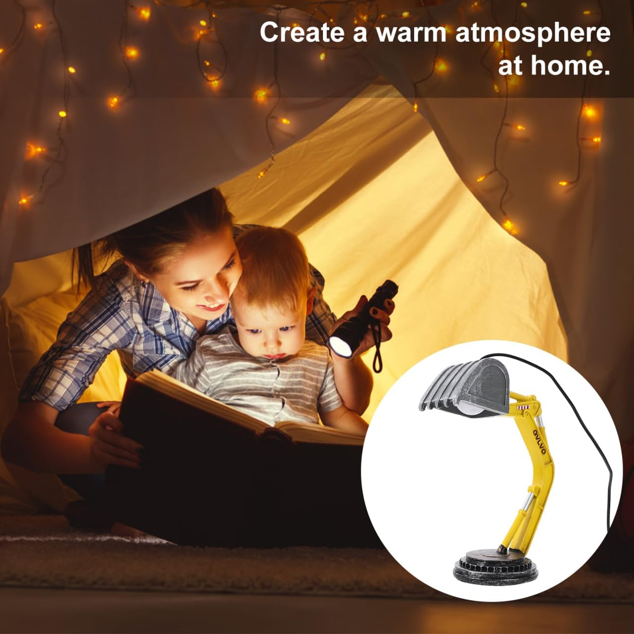 Housoutil Creative Digger Desk Lamp, Industrial Style Excavator Modelling Table Lamp, Reading Light Night Light for Home Bedroom Decoration image number 5