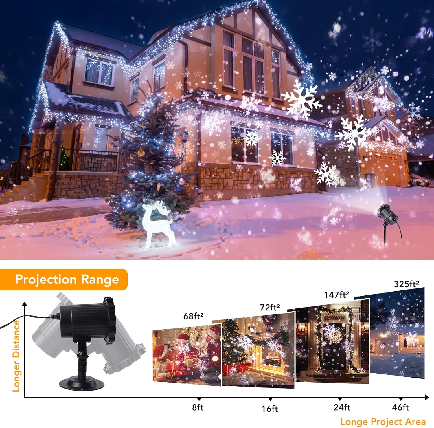 Christmas Snowflake Projector Lights Outdoor,Litake Smart Christmas Snowfall LED Lighting Projector with App,Snowfall Landscape Light, Upgrade IP65 Waterproof Rotating Projection Lamp for Winter