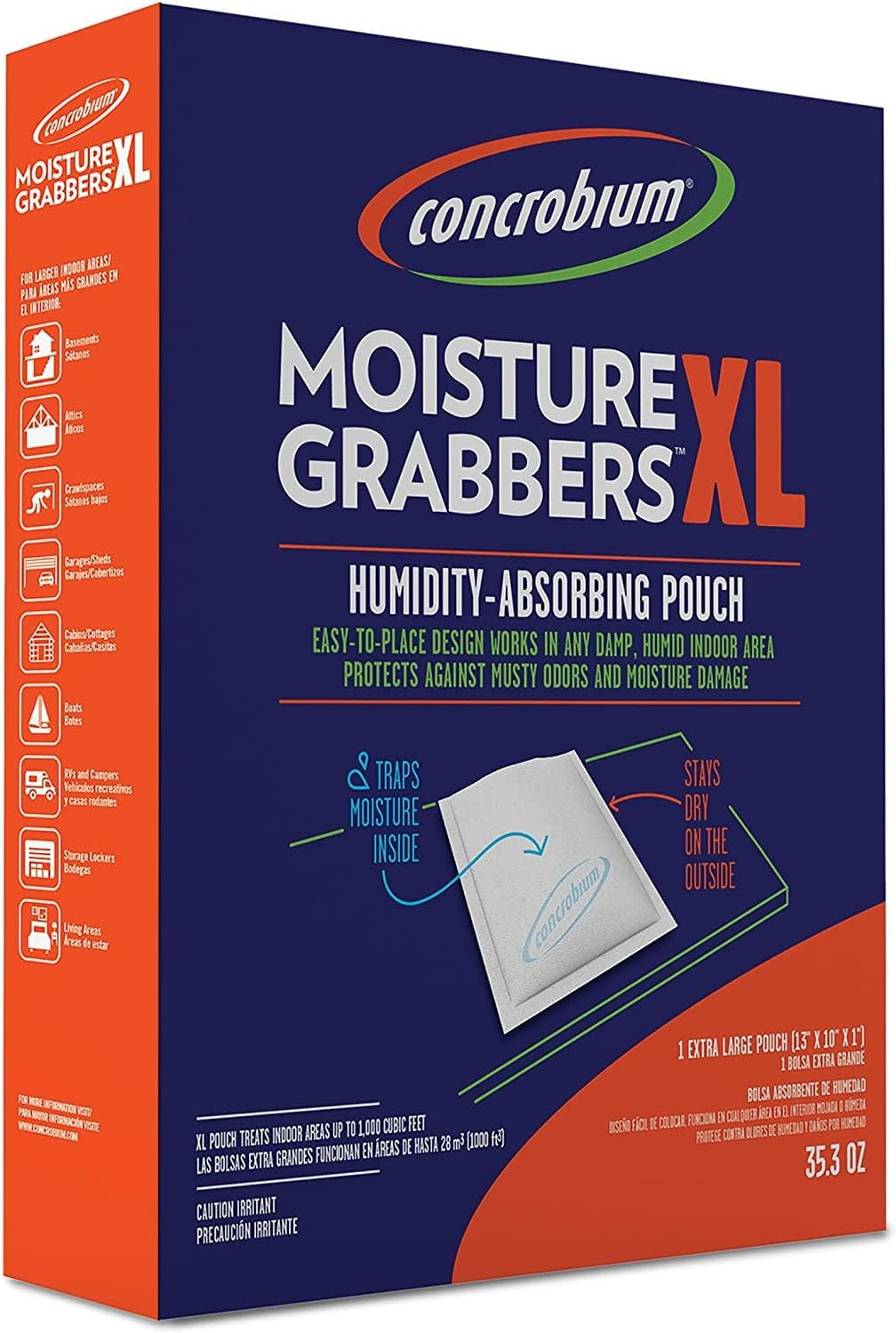 Concrobium 1Kg Moisture Grabbers XL Humidity Absorbing Pouch &ndash; Large Indoor Area Absorber & Trap, Ideal for Basements, Attics, Garages, Boats & Rvs, Effective Flood Damage Management image number 1