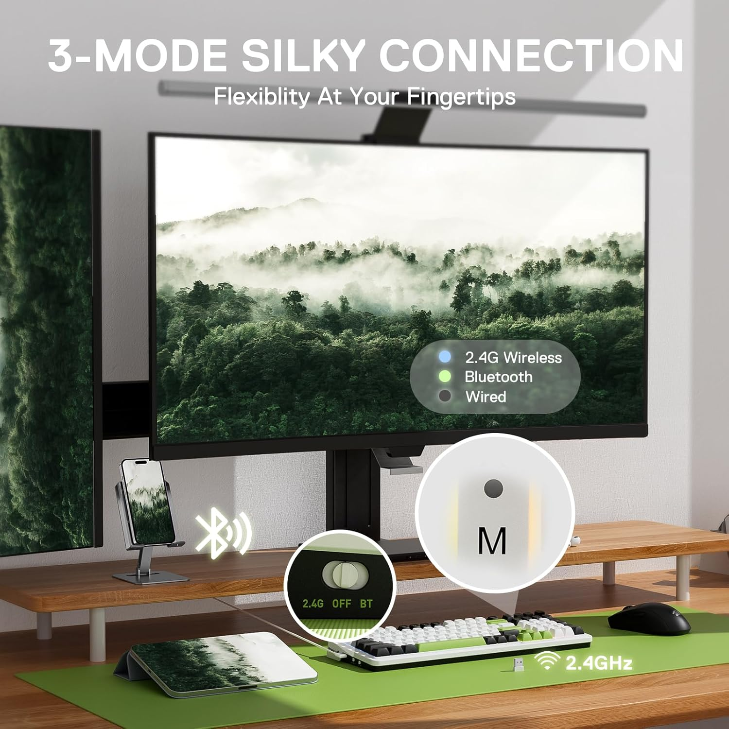 Redragon K686 PRO 98 Keys Wireless Gasket RGB Gaming Keyboard, 3 Modes Mechanical Keyboard with Hot-Swap Dedicated Button Control and 5-Layer Noise Reduction, Custom Linear Switch - Green image number 1