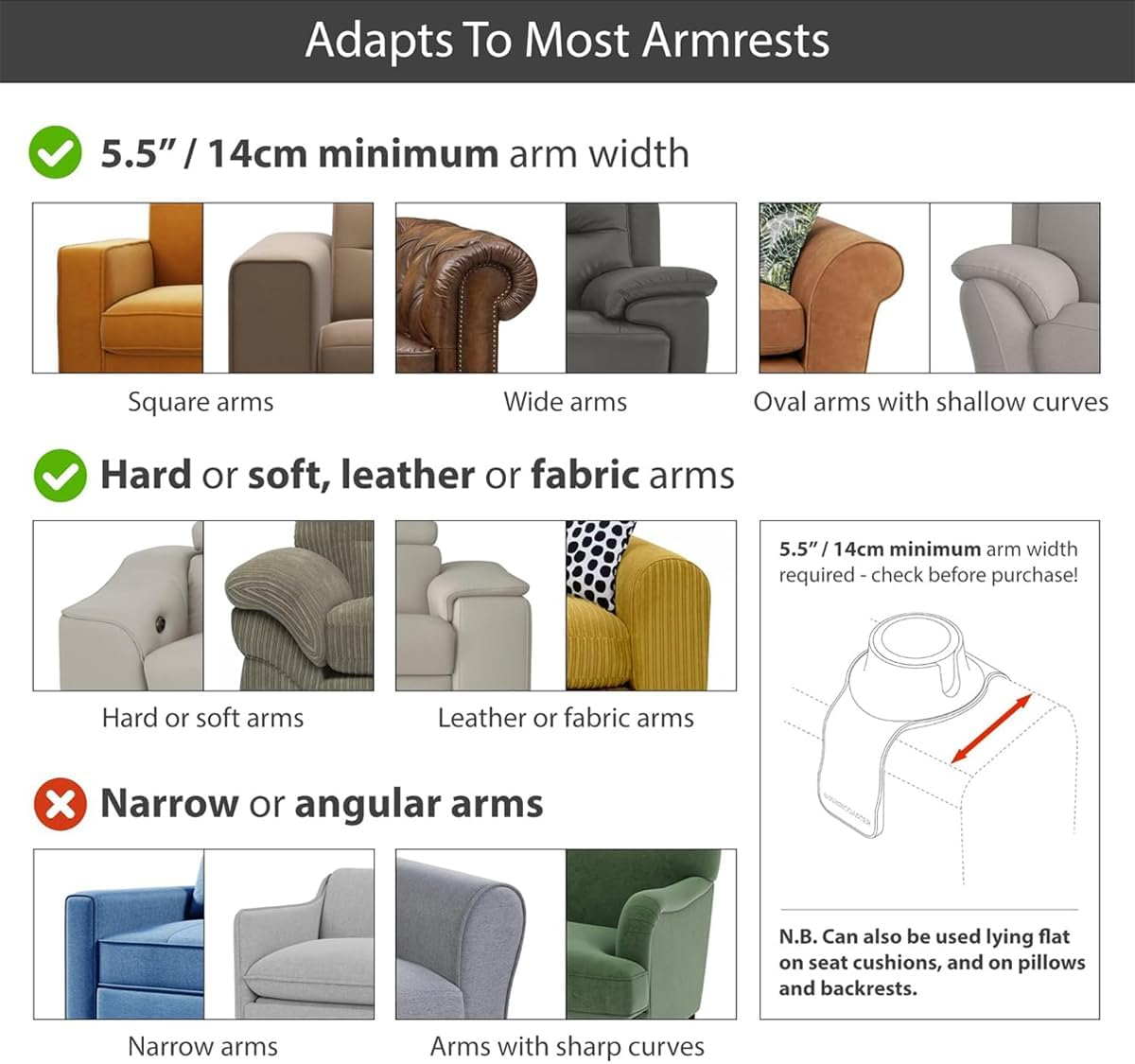 AIMALL Multifunctional Silicone Sofa Armrest Cup Holder, Fits Any Sofa Arm, Beverage and Coffee Cup Holder, 16.53 X 5.70 Inches, Available in Three Colors