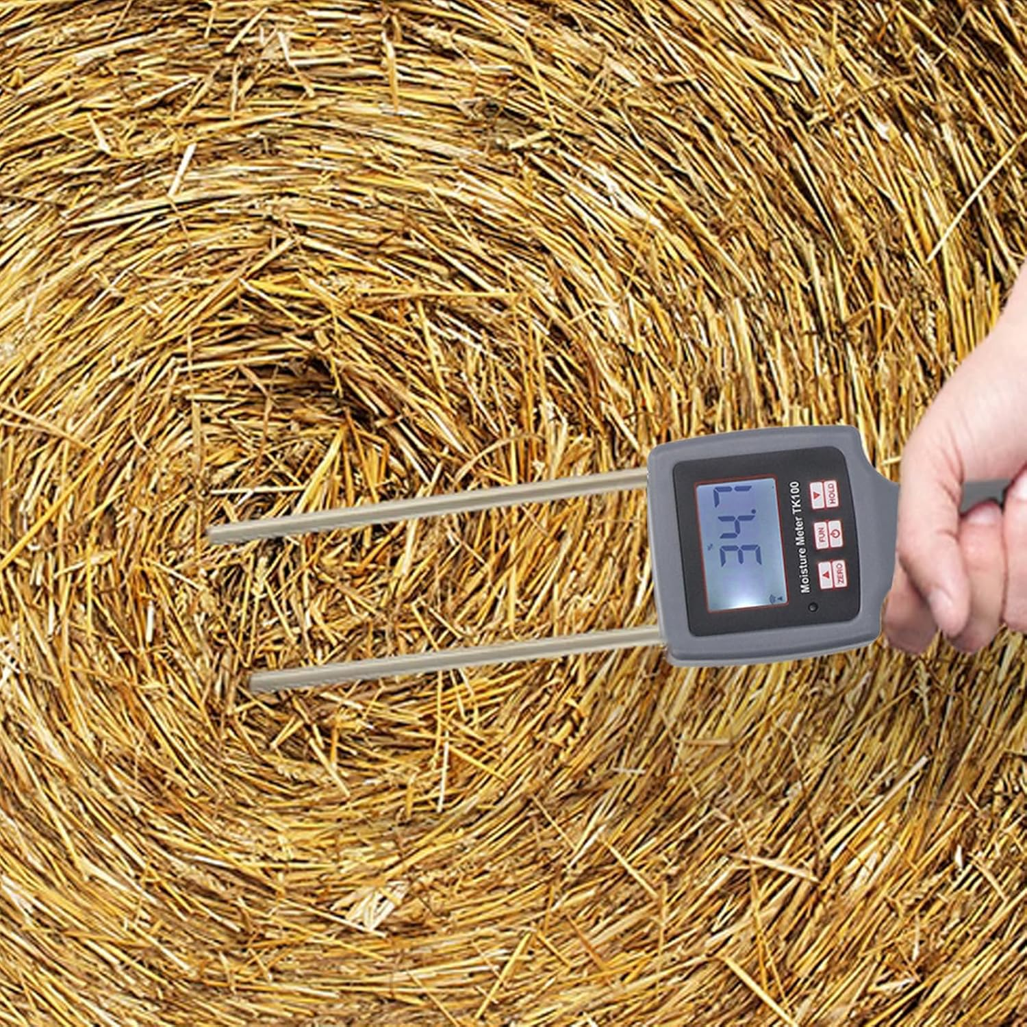 TK100H Portable Hay Moisture Meter, 0-80% Digital LCD Grain Meter, Hay Bale Moisture Tester, Hay Meter Probe Humidity Tester for Cereal, Straw, Bran Froage Grass, Leymus Chinensis, Alfalfa image number 2