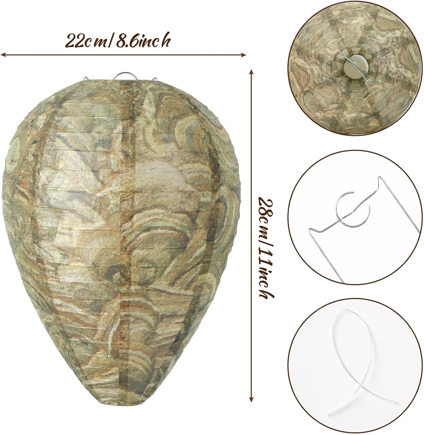 DECYOOL 6 Pack Paper Wasp Nest Decoy Hanging Wasp Nest Stay Away from Wasps Hornets Yellow Jackets(Brown Green) - A-Yellow image number 6