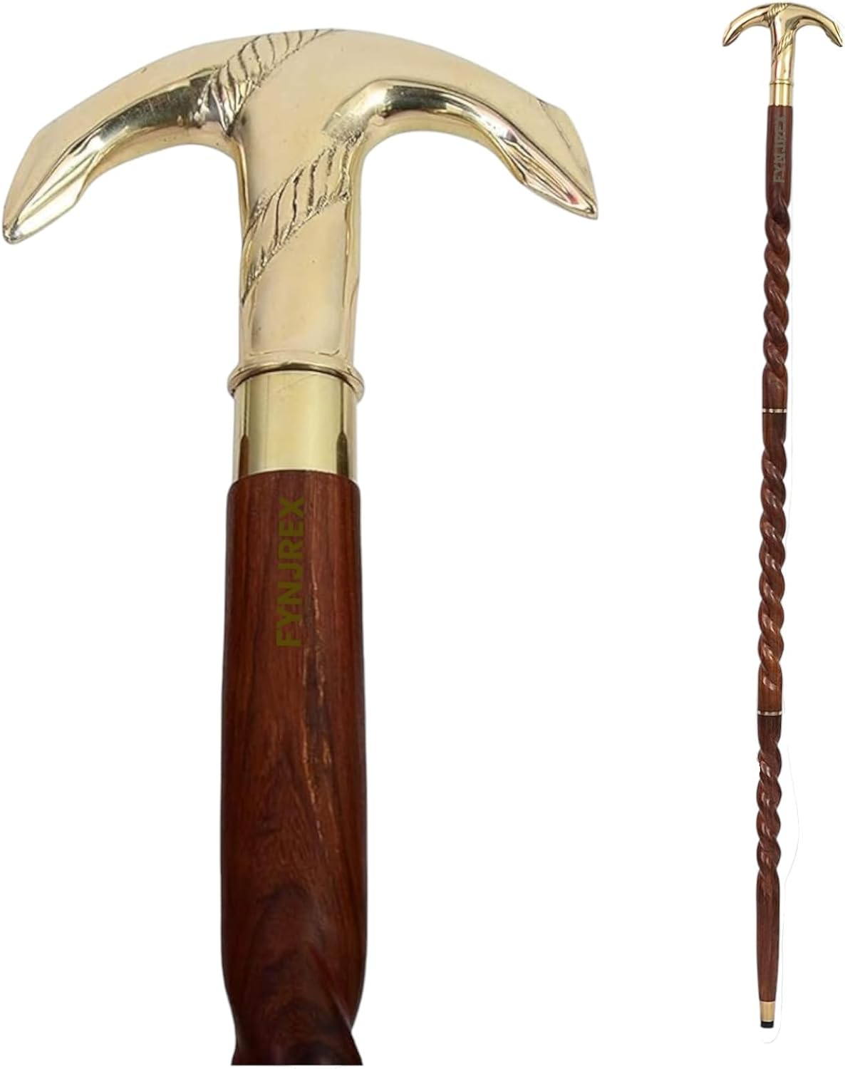 HANDMADE VINTAGE ART Walking Stick Wood & Metal Mens Walking Canes Spindle Shaft Wooden with Brass Anchor Handle Brown image number 4