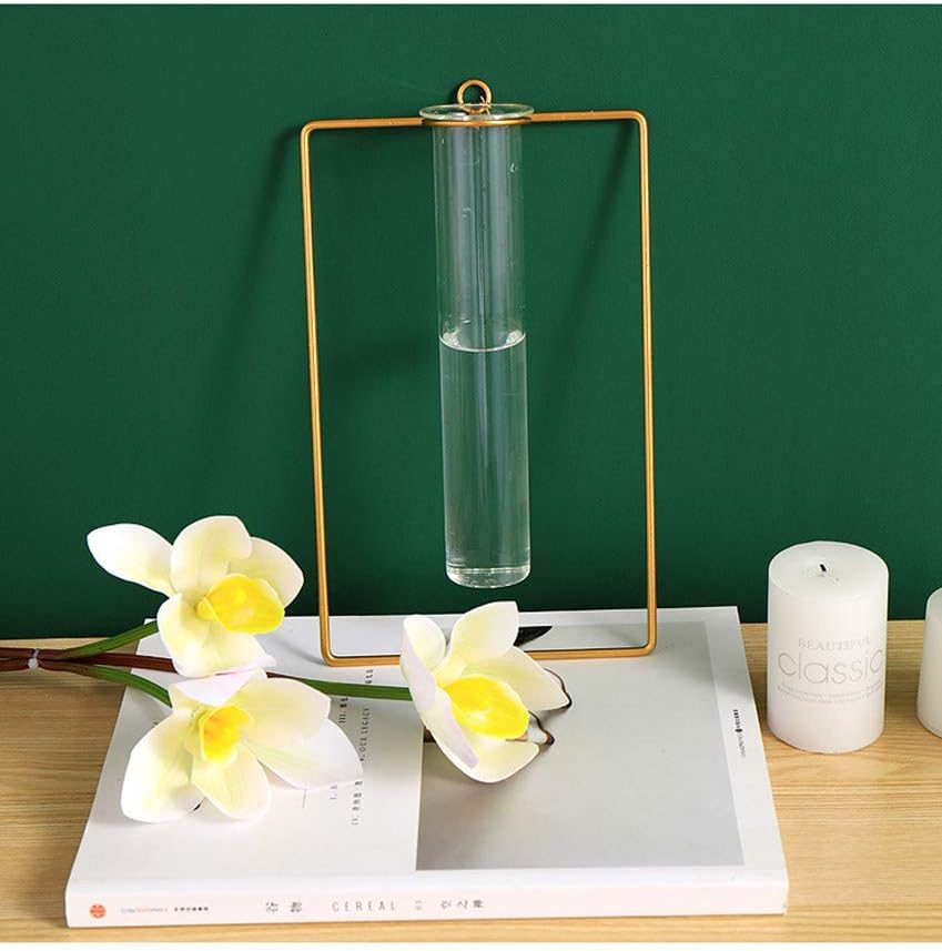 Nordic Hanging Wall Vase Geometric Gold Vase Metal Glass Vase Hydroponic Flower Vase Decorative for Centerpieces Farmhouse Wedding Home(Gold-R) image number 2