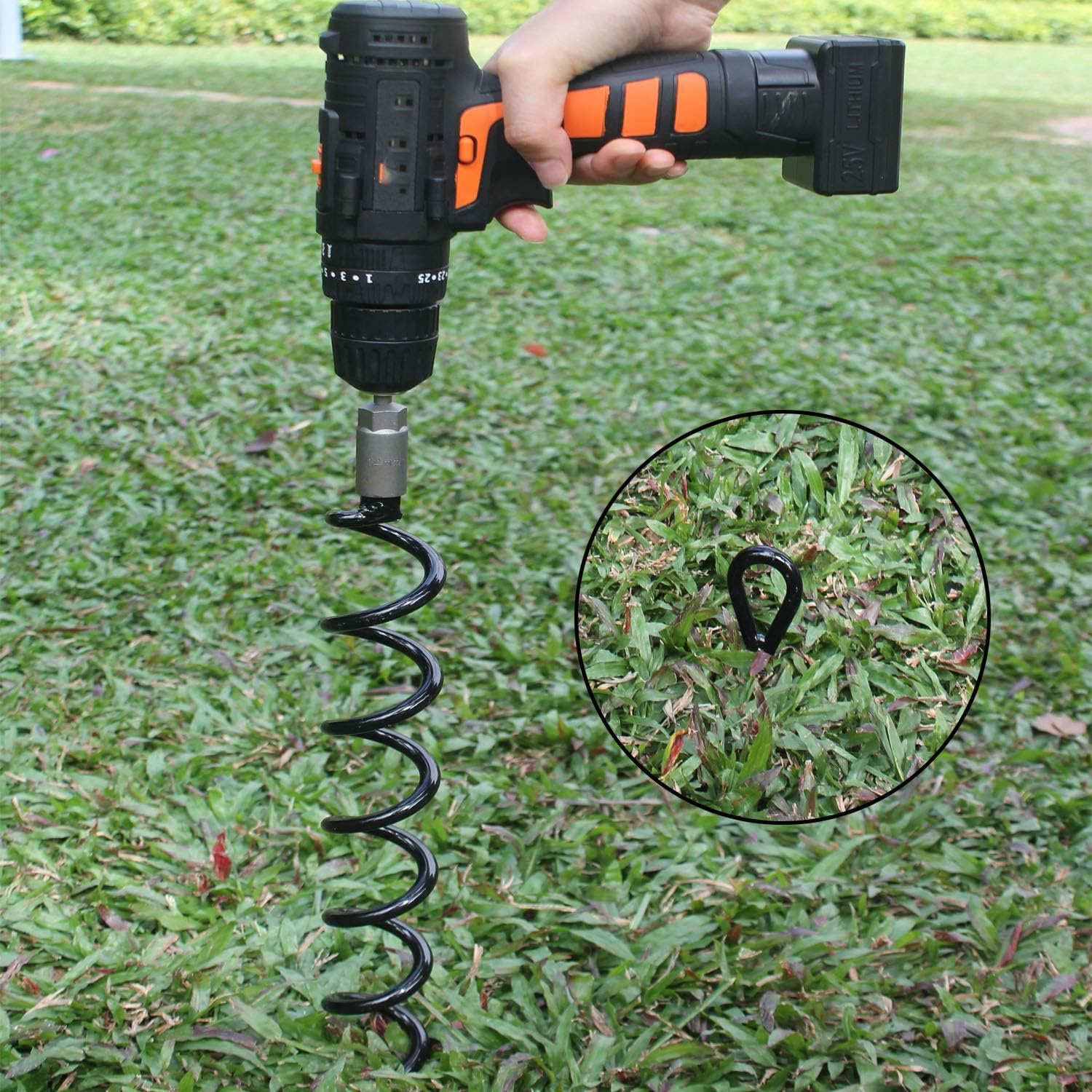 Jayzod 18 Inch Spiral Earth Ground Heavy Duty Shed Anchor Kit Ideal as Dog Tie Out Stake Securing Animals, Tents, Canopies, Sheds, Car Ports, Swing Sets,4Pack,Adapter Was Not Included image number 6