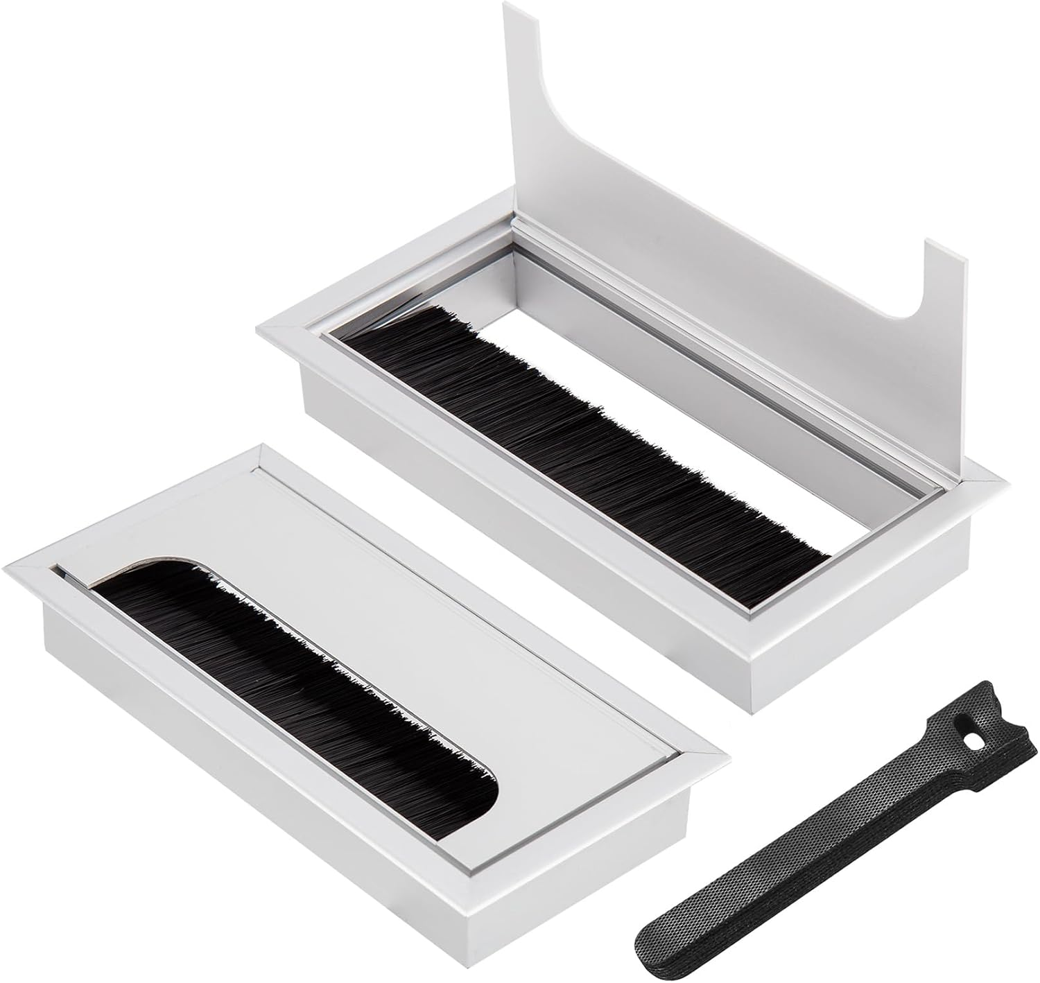 2 X Cable Grommets 160 X 80 Mm Cable Duct Desk with Brush Seal Aluminium Black with 10 Cable Ties