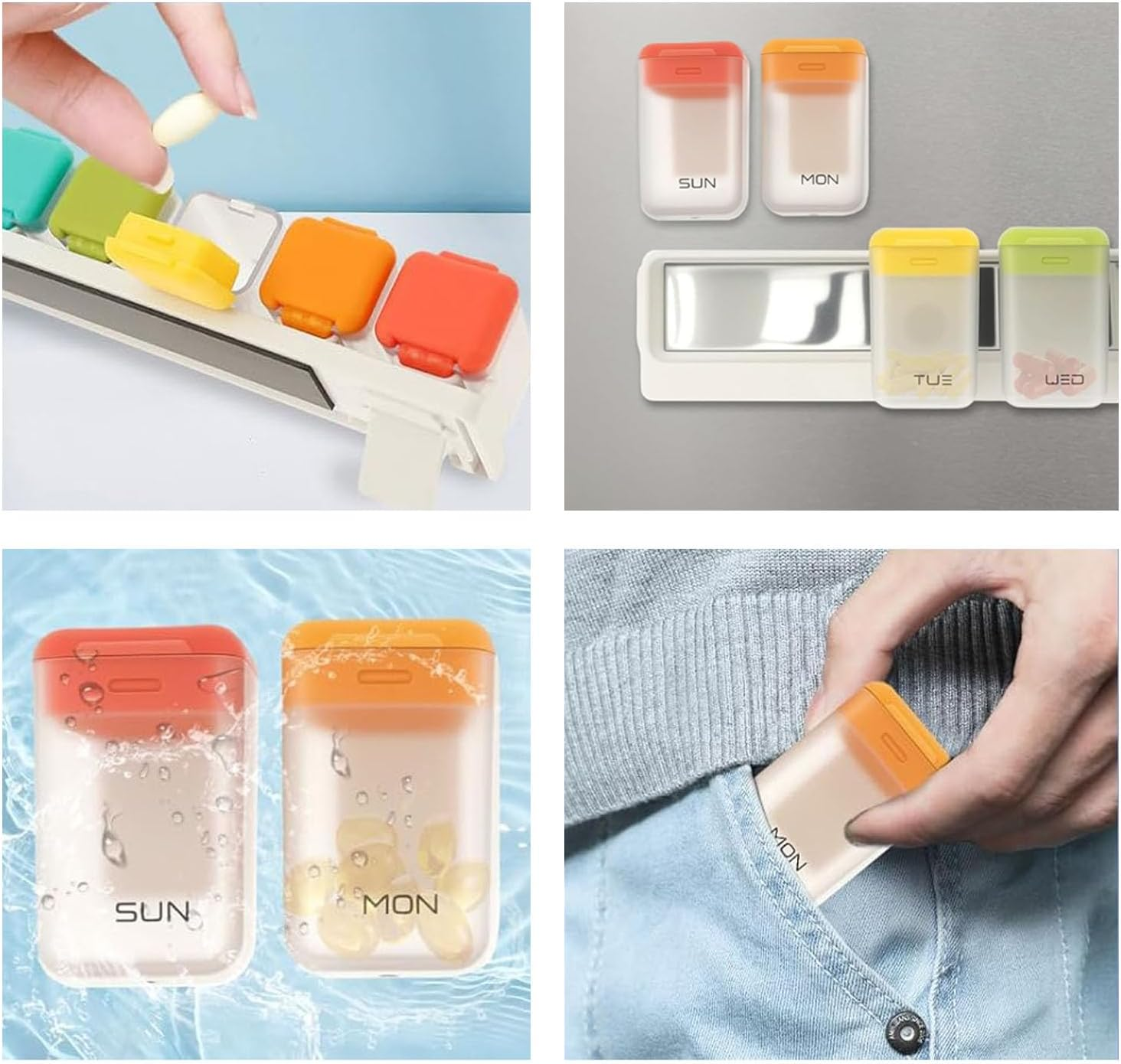 Weekly Pill Organizer with Sealed Lid, Magnetic Weekly Pill Dispenser Box for Fridge, Plastic Removable Large Capacity Pill Case for Supplement Vitamins Fish Oil Easy to Open Medicine Box (Grey) image number 3