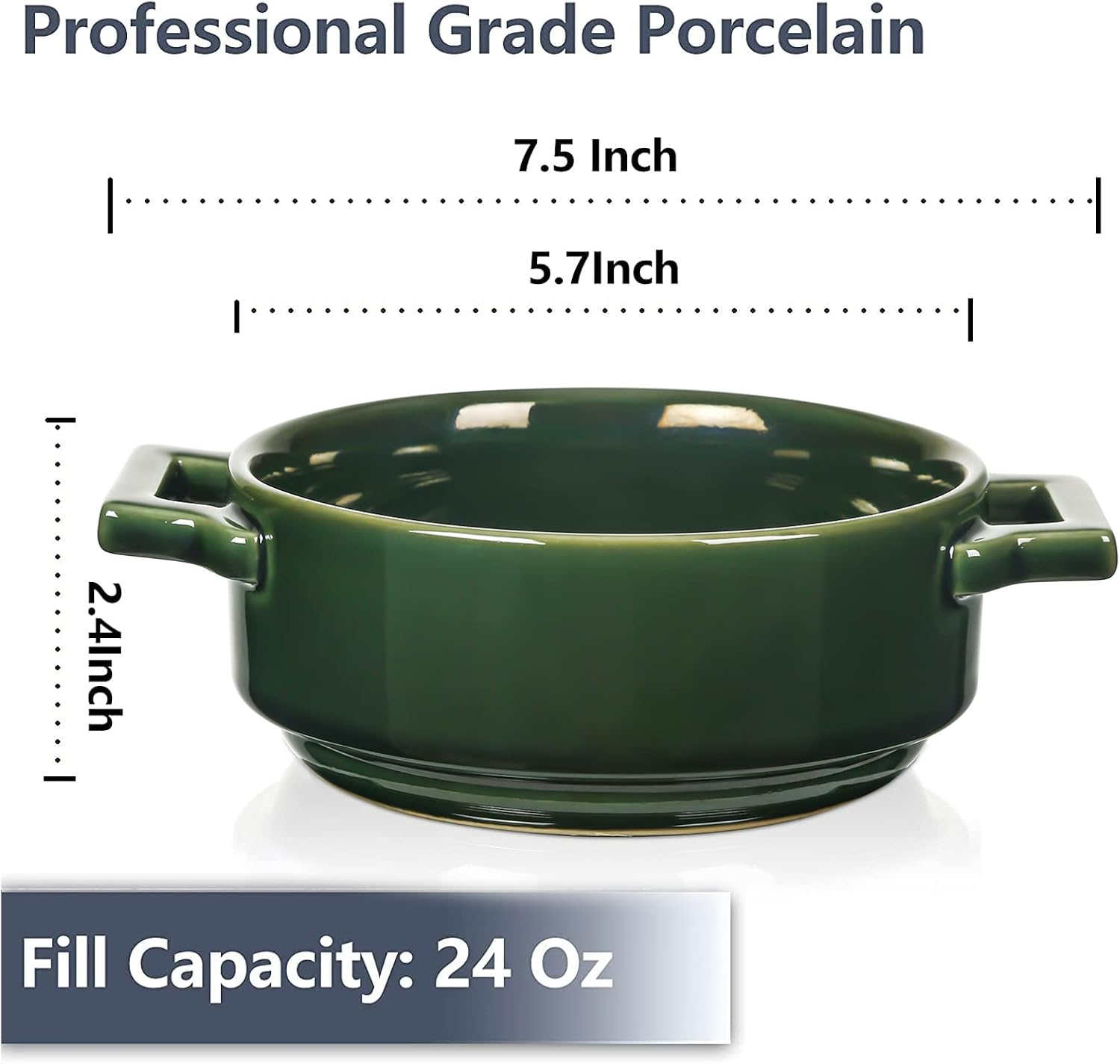 Vicrays Ceramic Soup Bowls with Handles, 24 Oz Porcelain Soup Crocks for French Onion Soup, Cereal, Beef Stew, Chill, Pasta, Pot Pies, Microwave and Oven Safe, Set of 4 (Green) image number 2