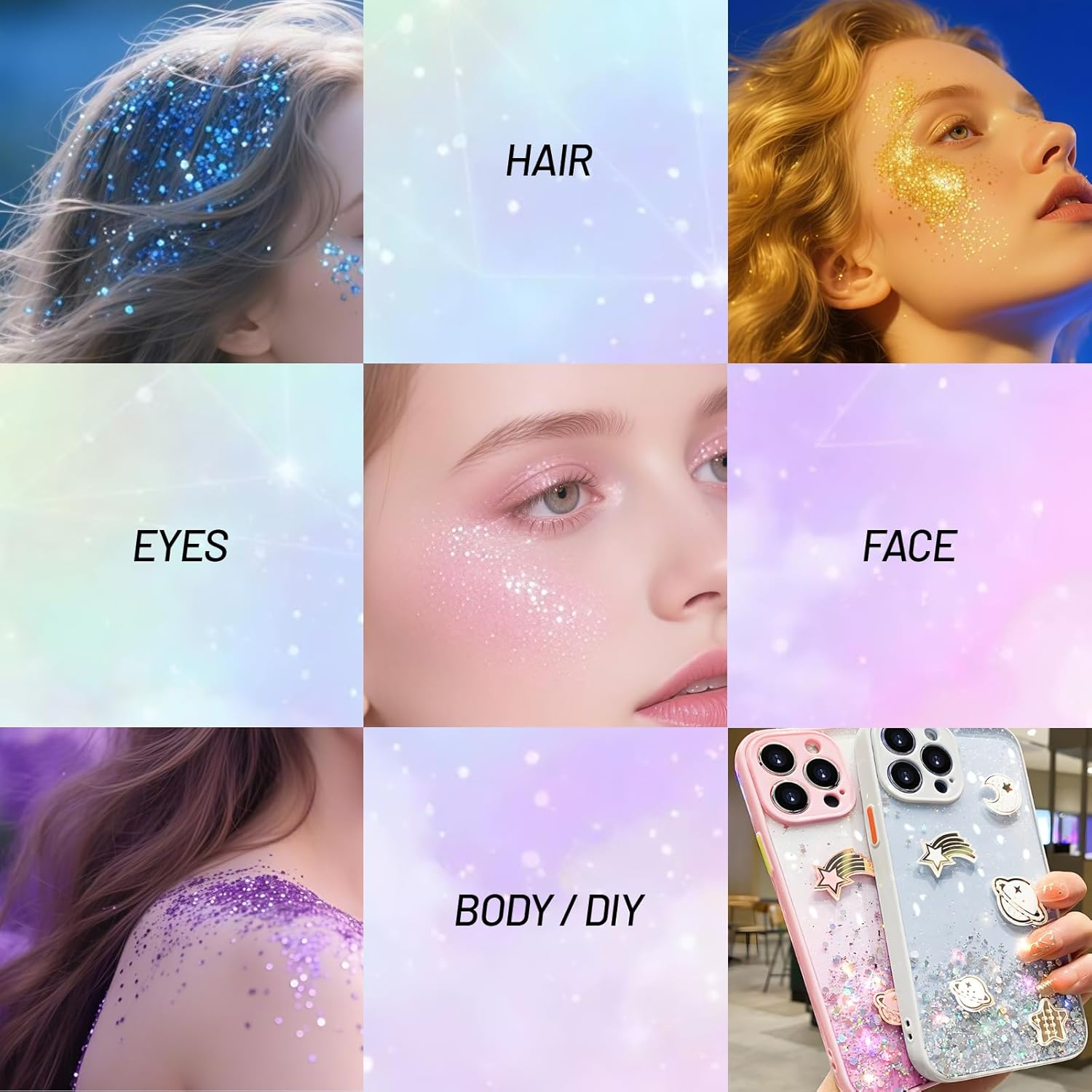 YBUETE Blue Face Body Glitter Stick,Face Chunky Glitter Gel for Singer Concert Outfit Rave Festival Accessories for Women,Glitter Nail Sequins Iridescent Flakes for Festival Rave Halloween Makeup image number 6