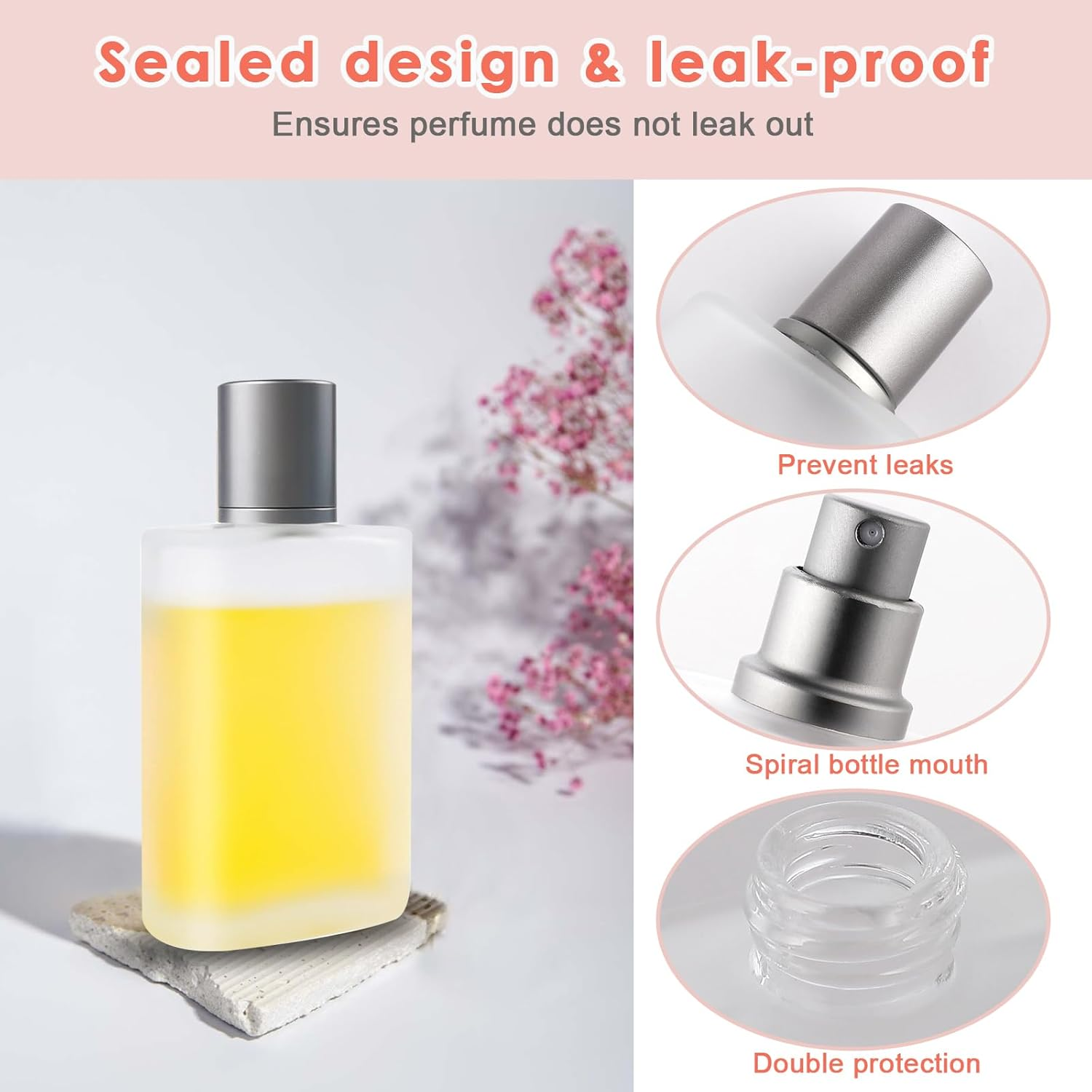 XUSSMM Perfume Atomiser, Empty Perfume Bottle, Matte Atomiser, Perfume Glass with Perfume Atomiser, Funnels and Gold and Silver Caps for Date, Party, Work (30 Ml, Gold + Grey) image number 4