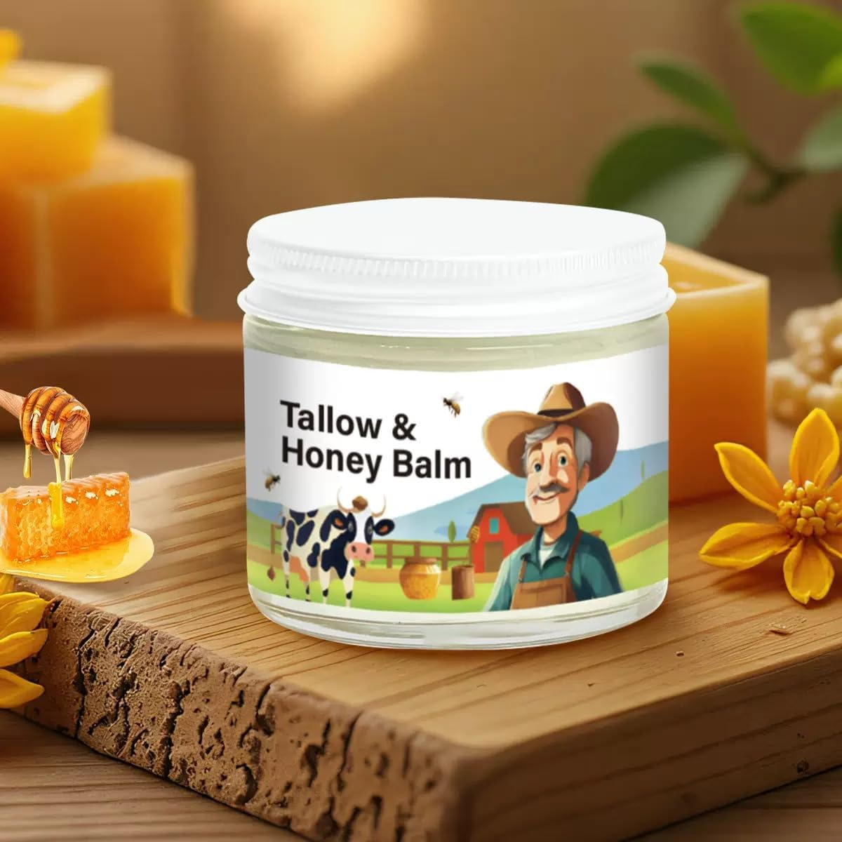 Tallow and Honey Balm, Beef Tallow for Skin, Honey Balm Handmade Tallow with Grass-Fed Beef Tallows and Wild Raw Honeys, Face Moisturizer Nourishing Tallows for Smooth Hydrated Skin image number 4