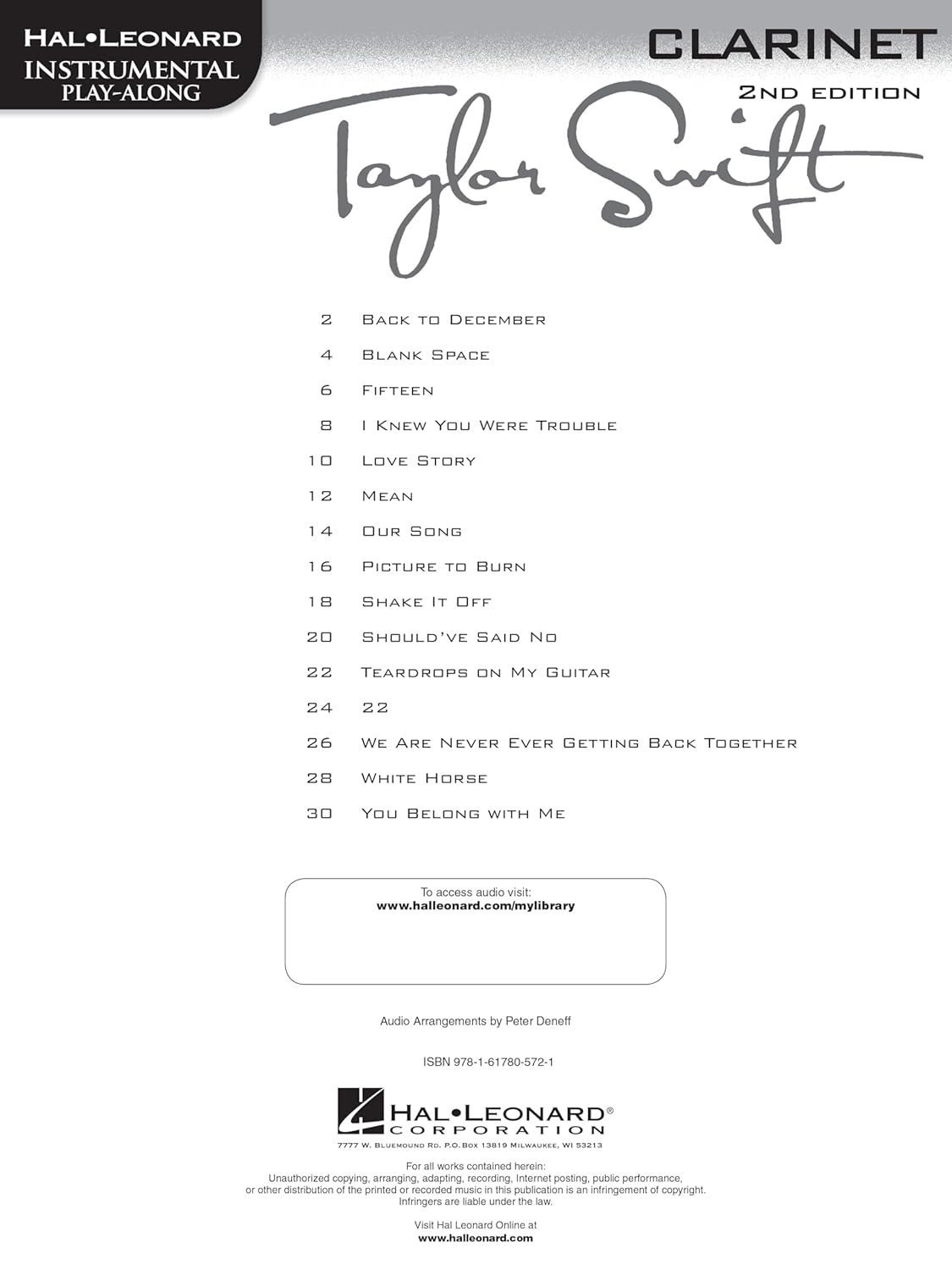 Taylor Swift for Clarinet - Instrumental Play-Along Cd/Pkg: Clarinet Play-Along Book with Online Audio