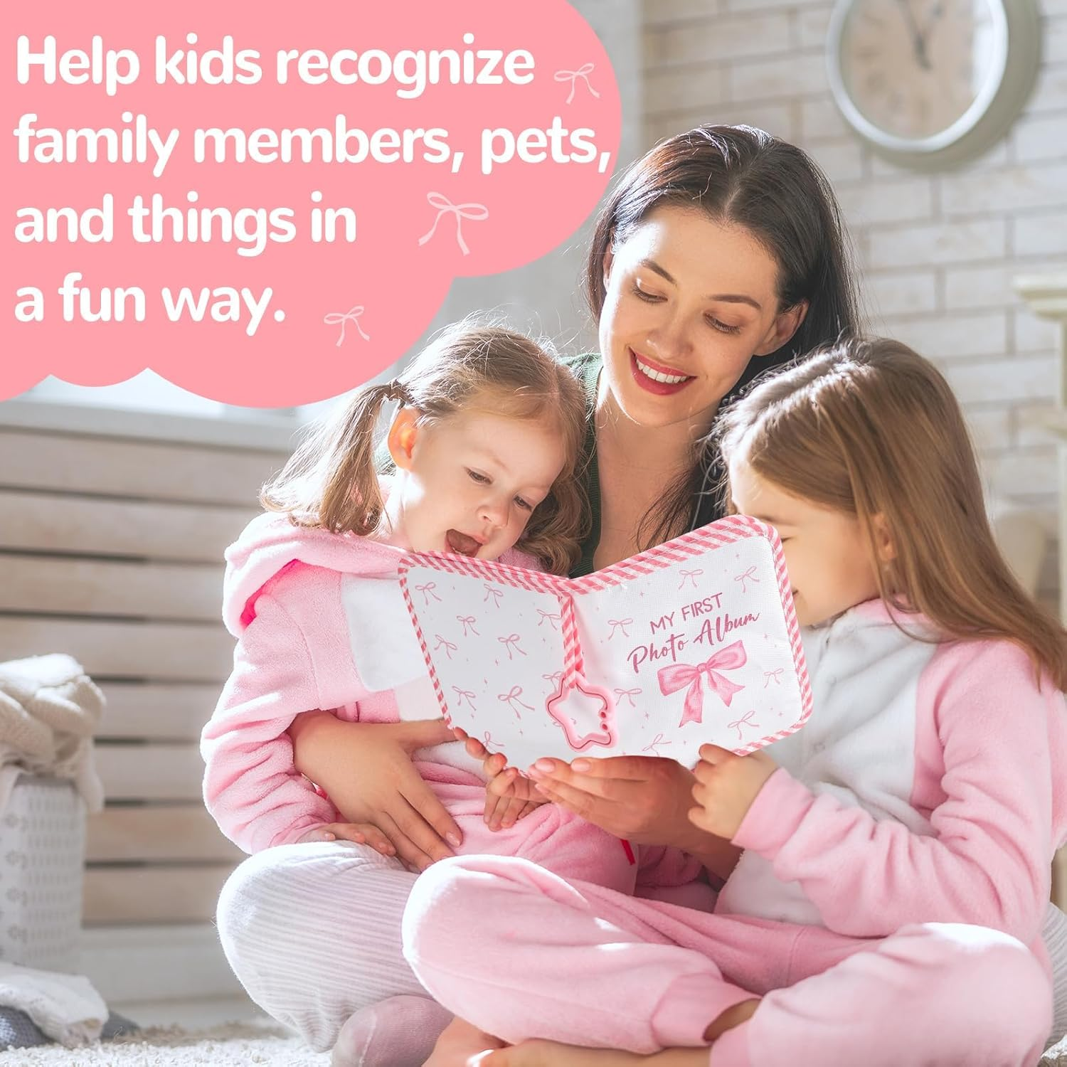 ZOIIWA Baby'S My First Family Album Soft Photo Cloth Book Pink Bow My First Book of Photos Coquette Bow Baby Memory Album Gift Holds 4X6 Pictures for Babies Newborn Toddler & Kids Baby Shower image number 5