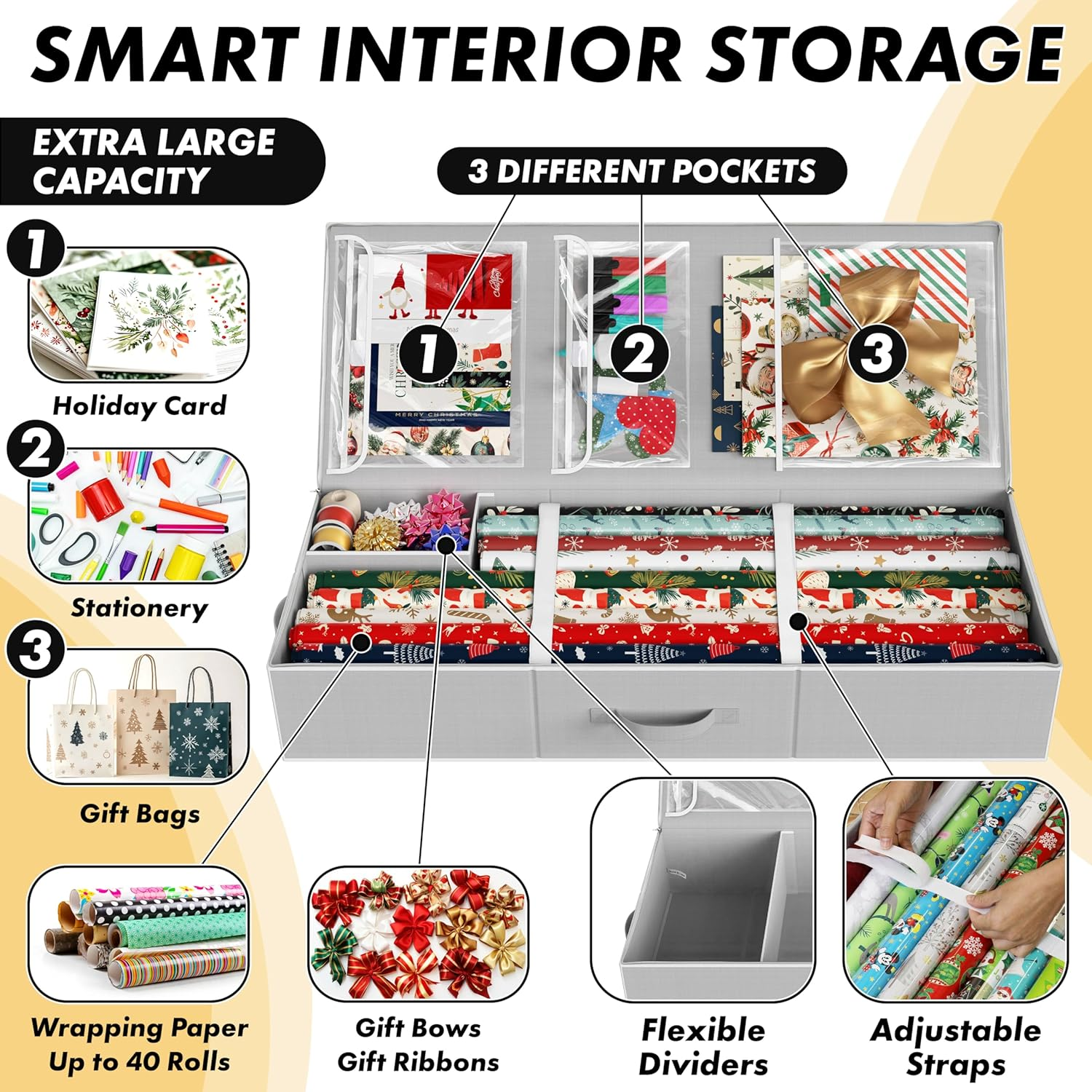 Simple Houseware Wrapping Paper Storage Organiser, Grey